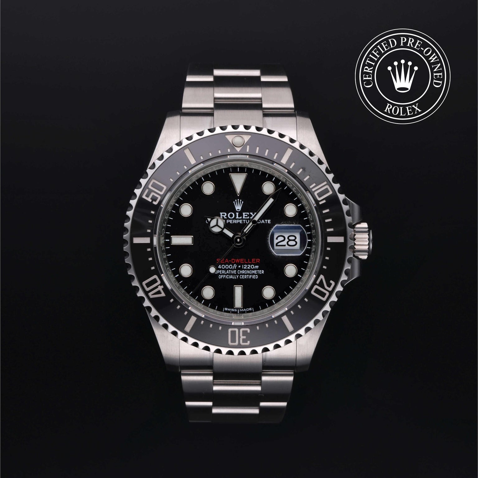 Rolex Certified Pre-owned Sea-Dweller M126600-0001 front on black background
