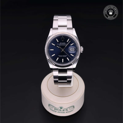Rolex Certified Pre-owned Datejust M126234-0018 front on black background