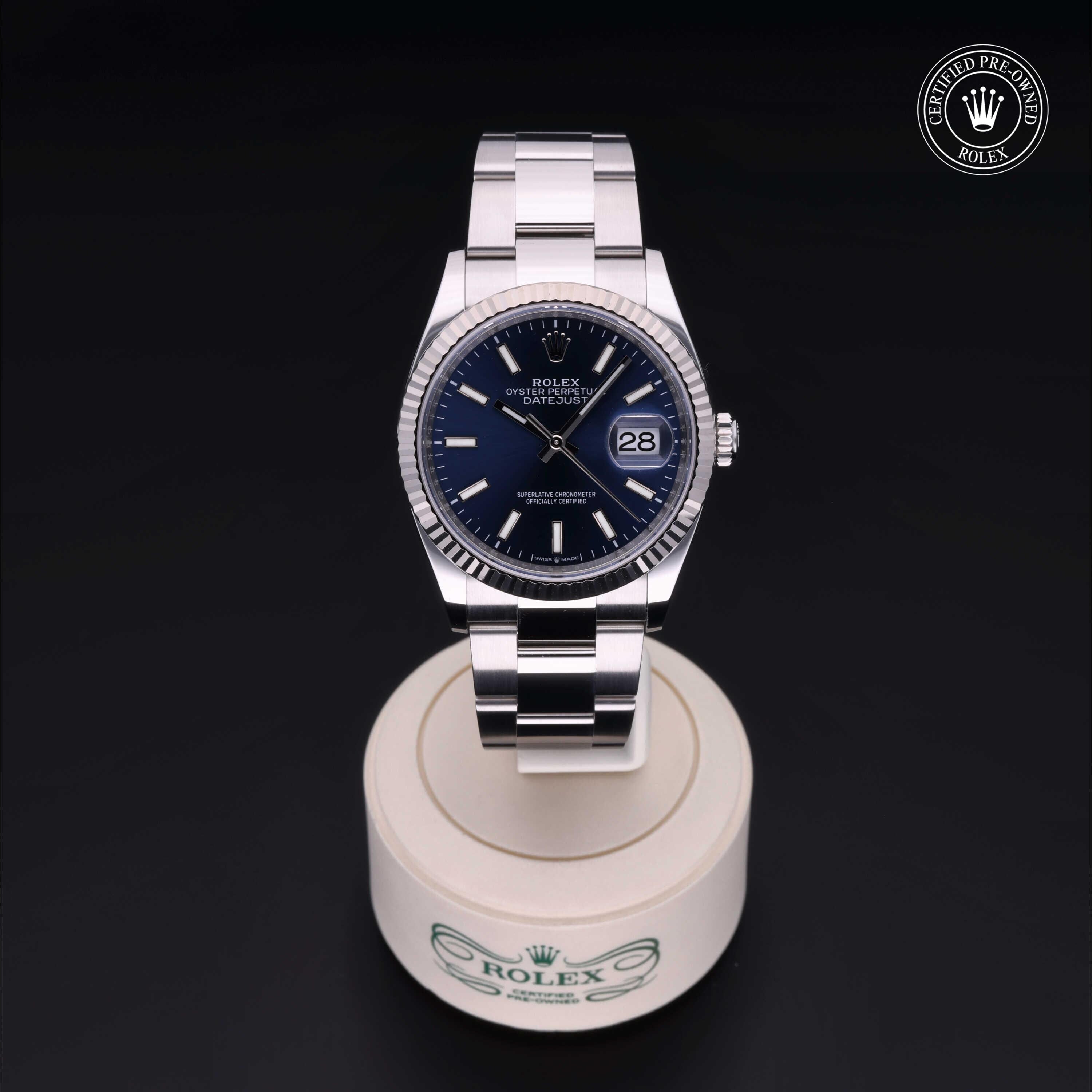 Rolex Certified Pre-owned Datejust M126234-0018 front on black background