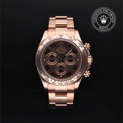 Rolex Certified Pre-owned Daytona M116505-0004 front on black background