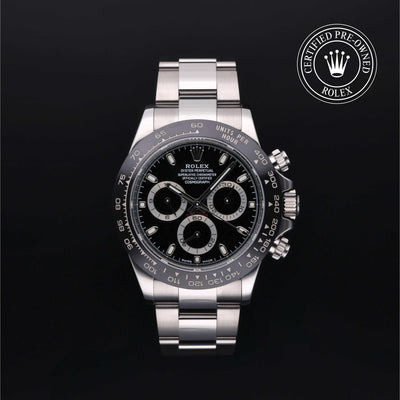 Rolex Certified Pre-owned Daytona M116500LN-0002 front on black background