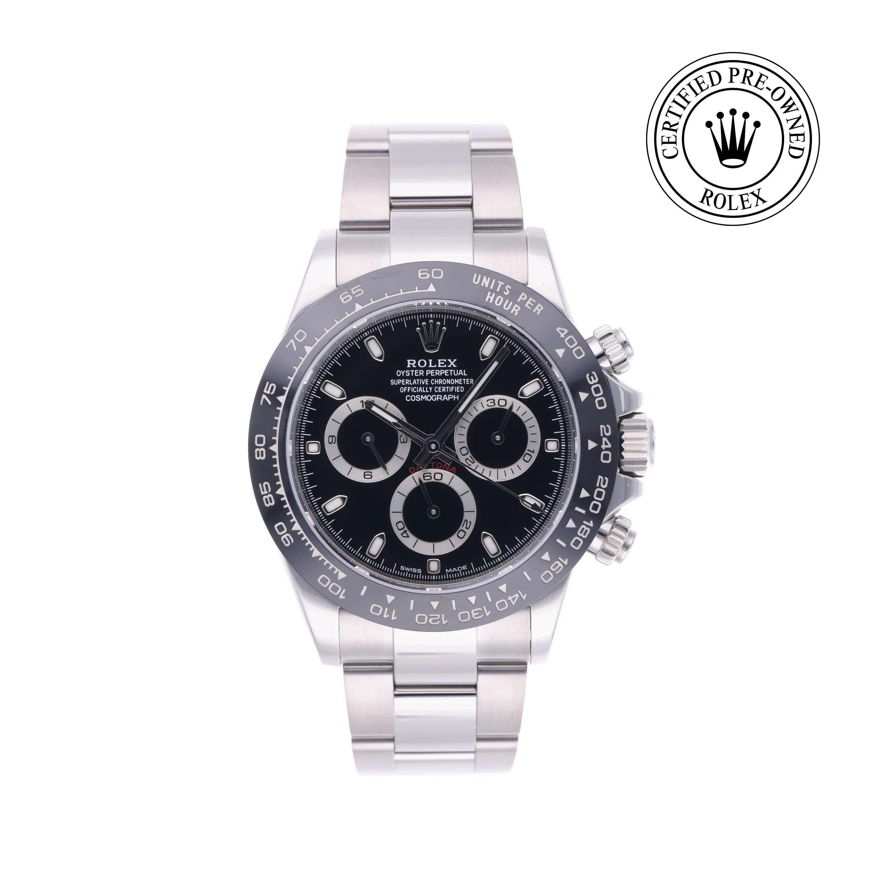 Rolex Certified Pre-owned Daytona M116500LN-0002 front on white background