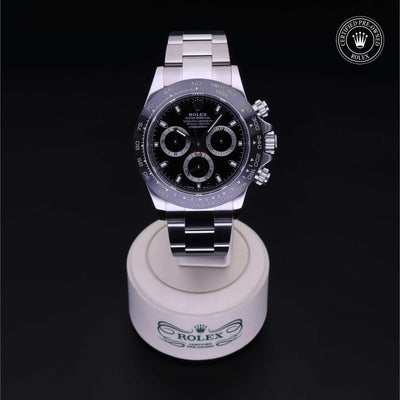 Rolex Certified Pre-owned Daytona M116500LN-0002 front on black background