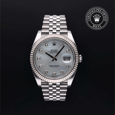 Rolex Certified Pre-owned Datejust M126334-0020 front on black background
