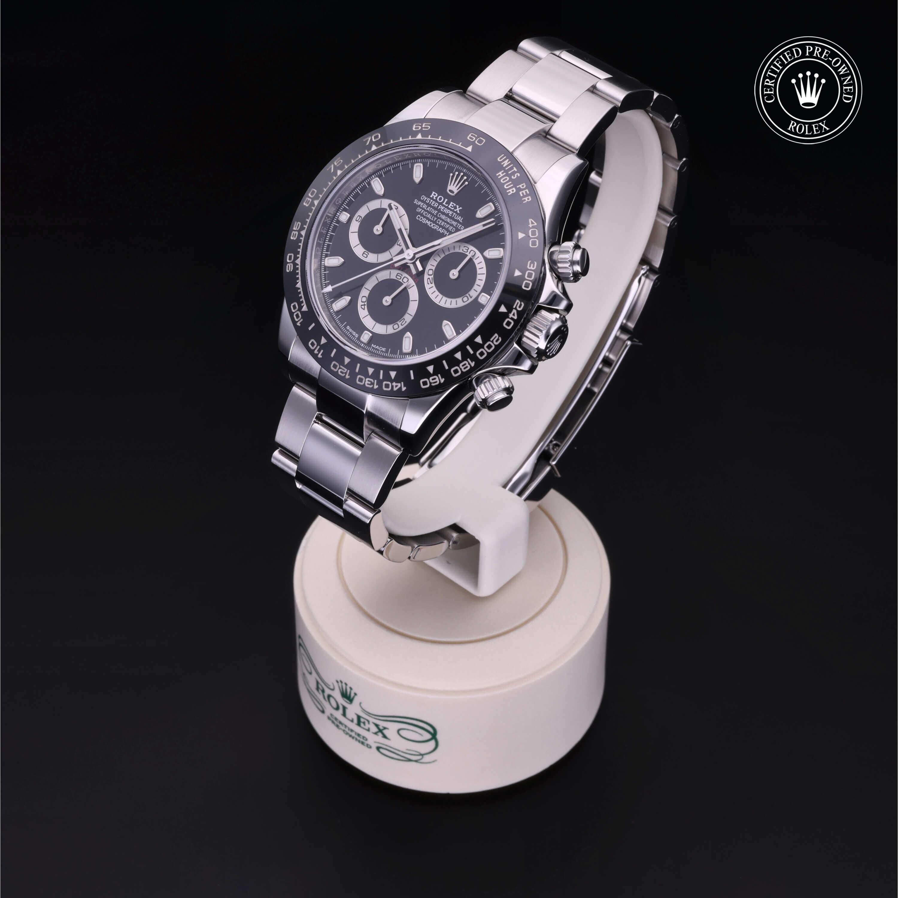 Rolex Certified Pre-owned Daytona M116500LN-0002 front on black background