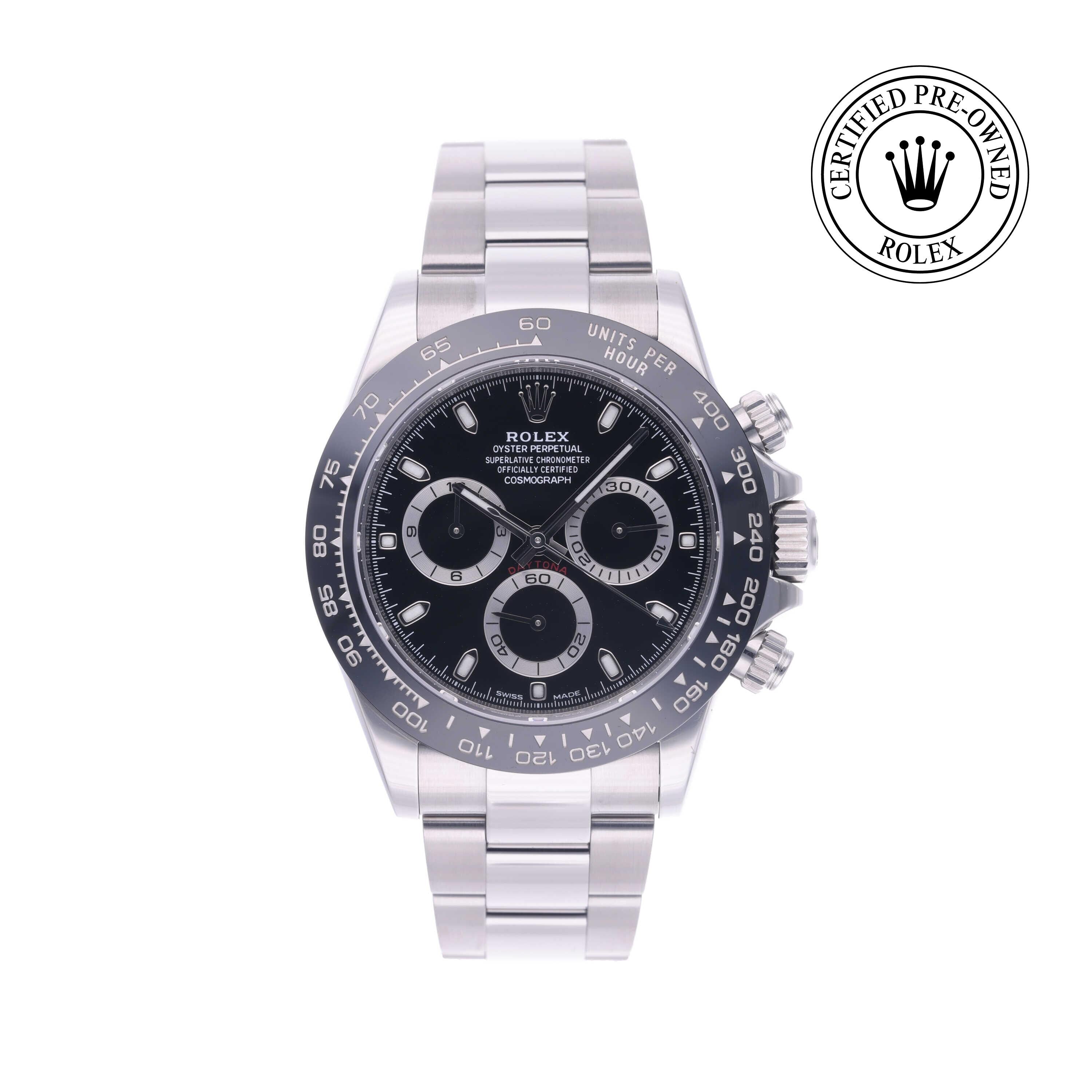 Rolex Certified Pre-owned Daytona M116500LN-0002 front on white background