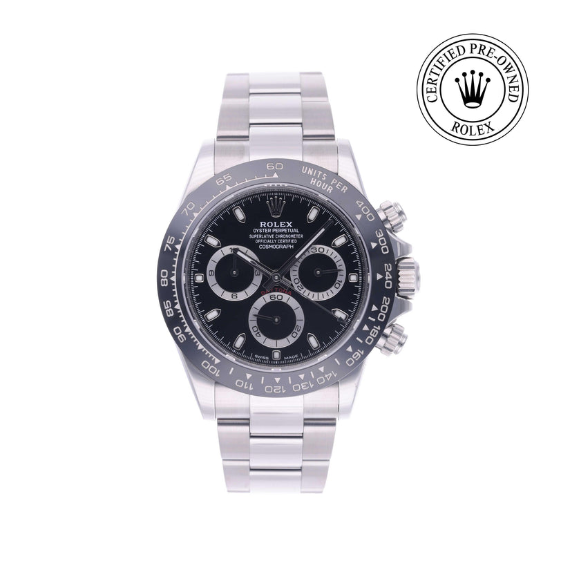 Rolex Certified Pre-owned Daytona M116500LN-0002 front on white background