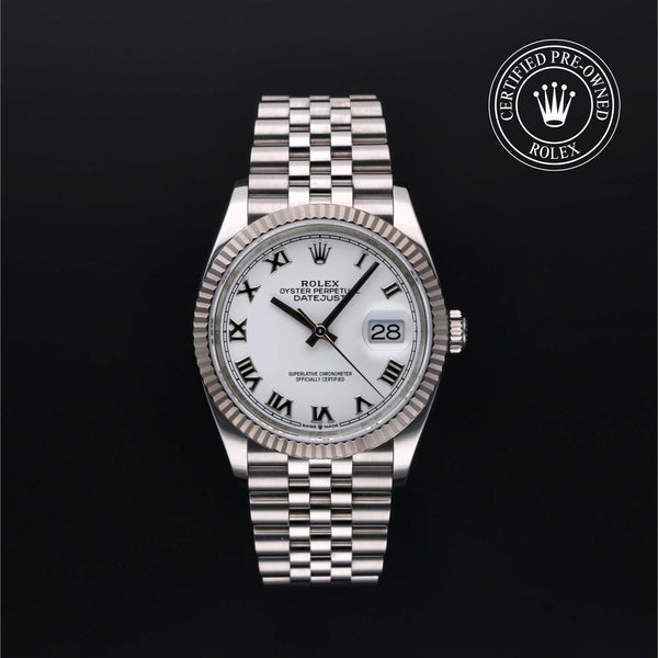 Rolex Certified Pre-owned Datejust M126234-0025 front on black background