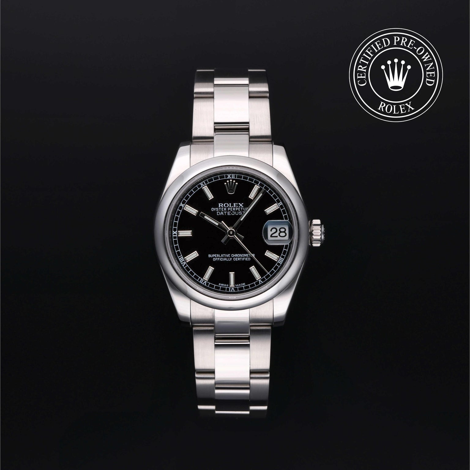 Rolex Certified Pre-owned Lady Datejust M178240-0025 front on black background