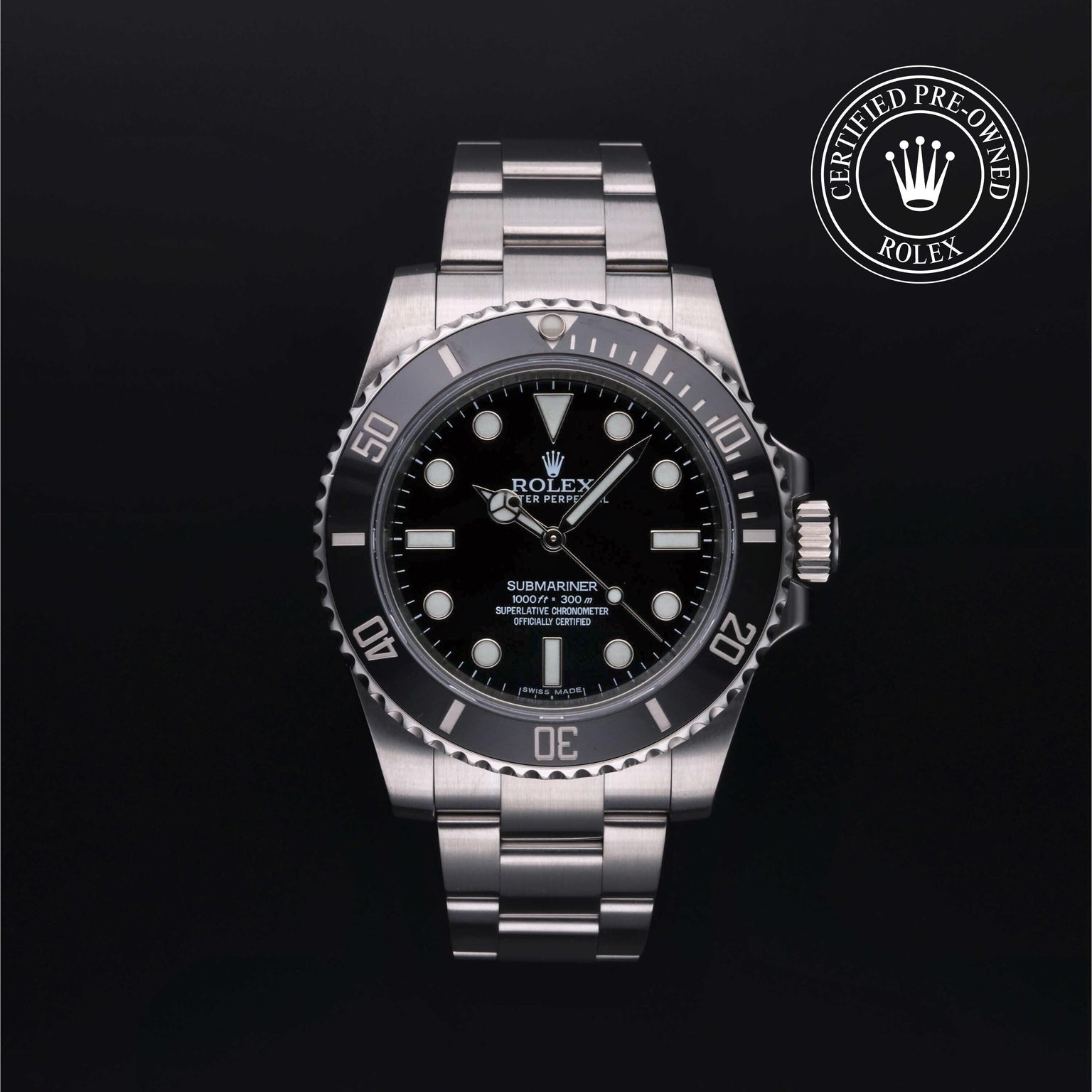Rolex Certified Pre-owned Submariner M114060-0002 front on black background