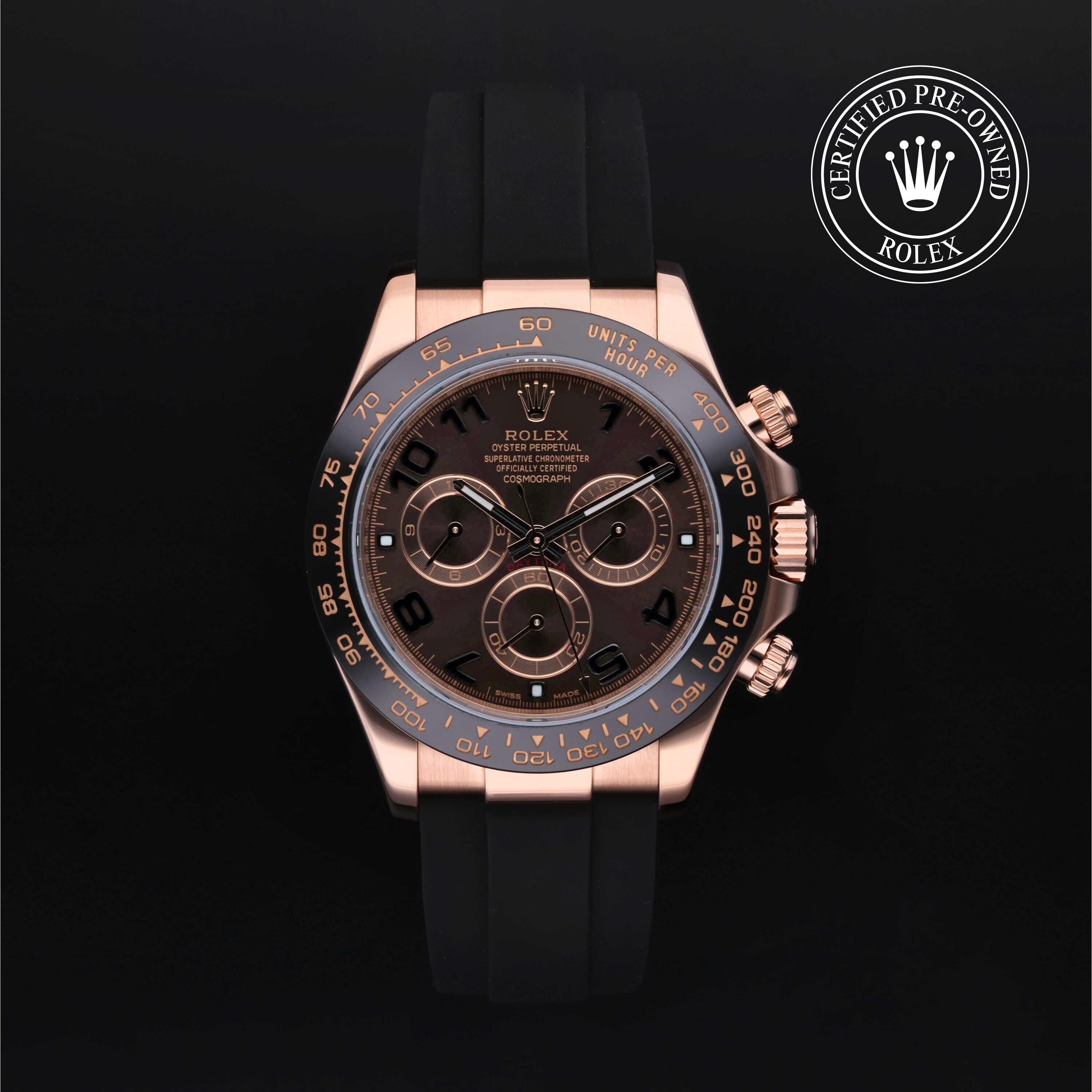 Rolex Certified Pre-owned Daytona M116515LN-0015 front on black background