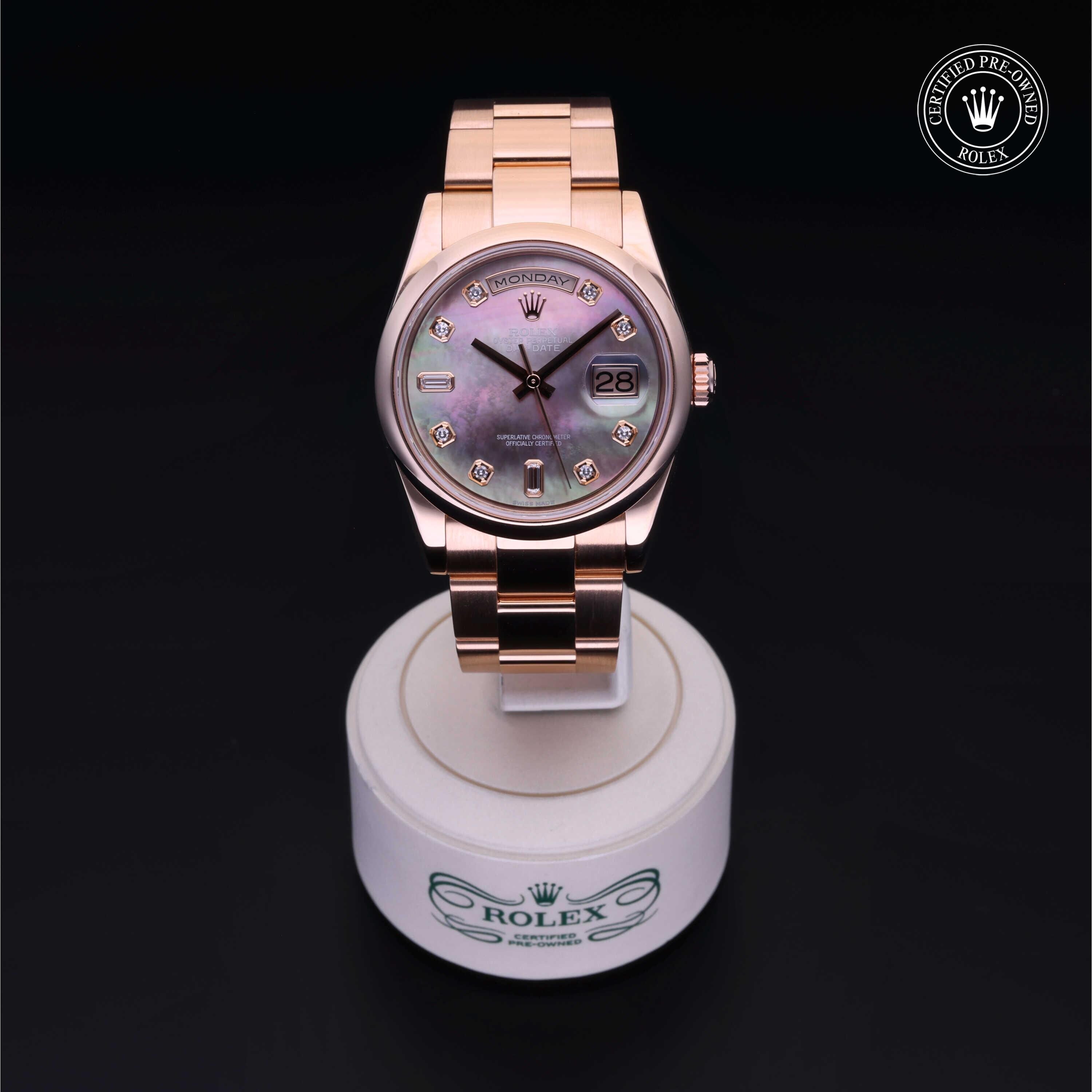 Rolex Certified Pre-owned Day-date M118205-0046 front on black background