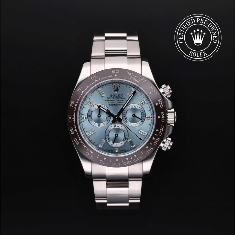 Rolex Certified Pre-owned Daytona M116506-0002 front on black background