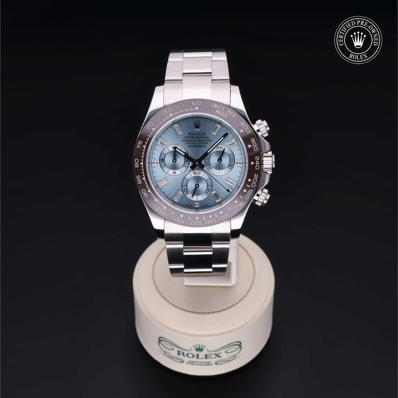 Rolex Certified Pre-owned Daytona M116506-0002 front on black background