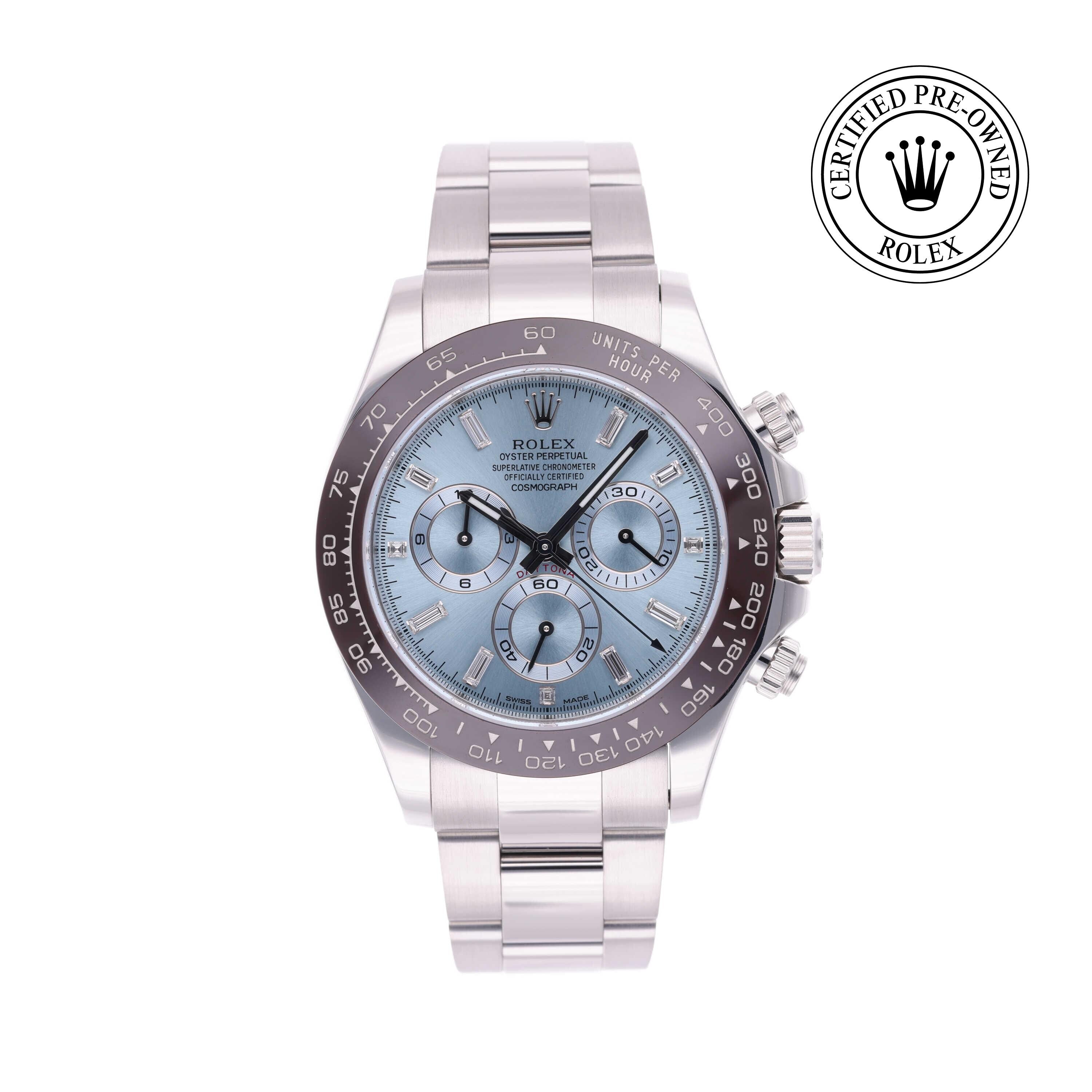 Rolex Certified Pre-owned Daytona M116506-0002 front on white background