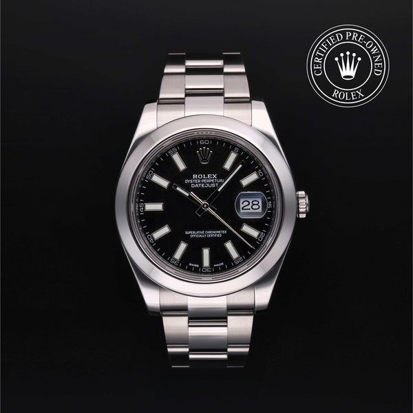 Rolex Certified Pre-owned Datejust M116300-0001 front on black background