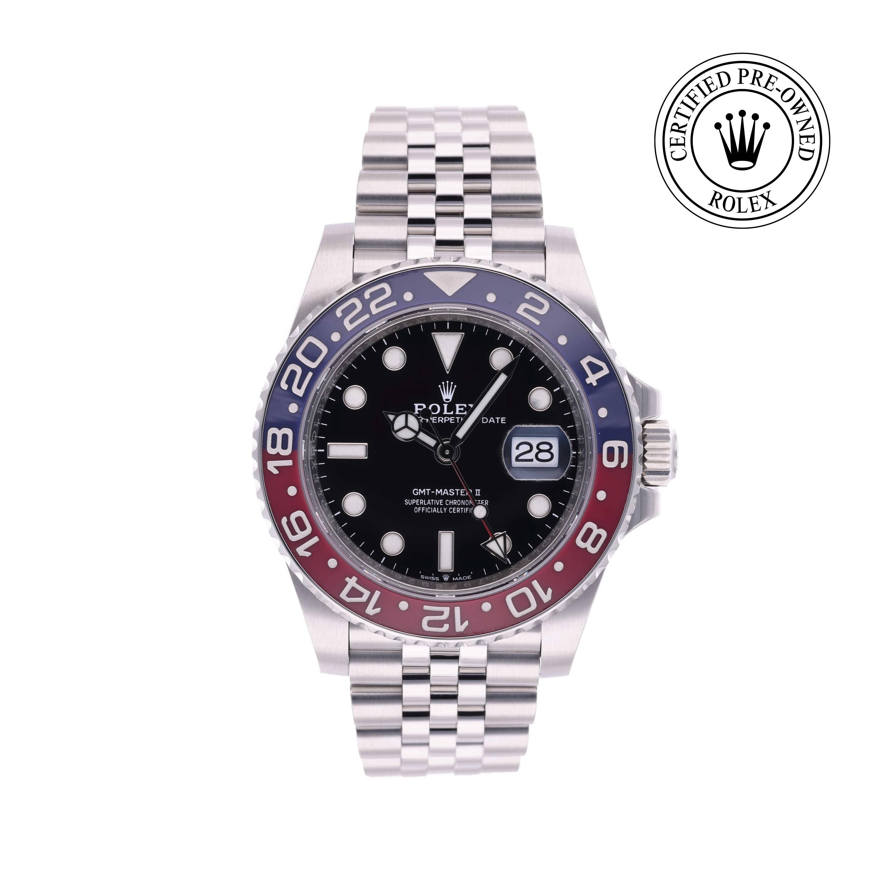 Rolex Certified Pre-owned GMT M126710BLRO-0001 front on white background