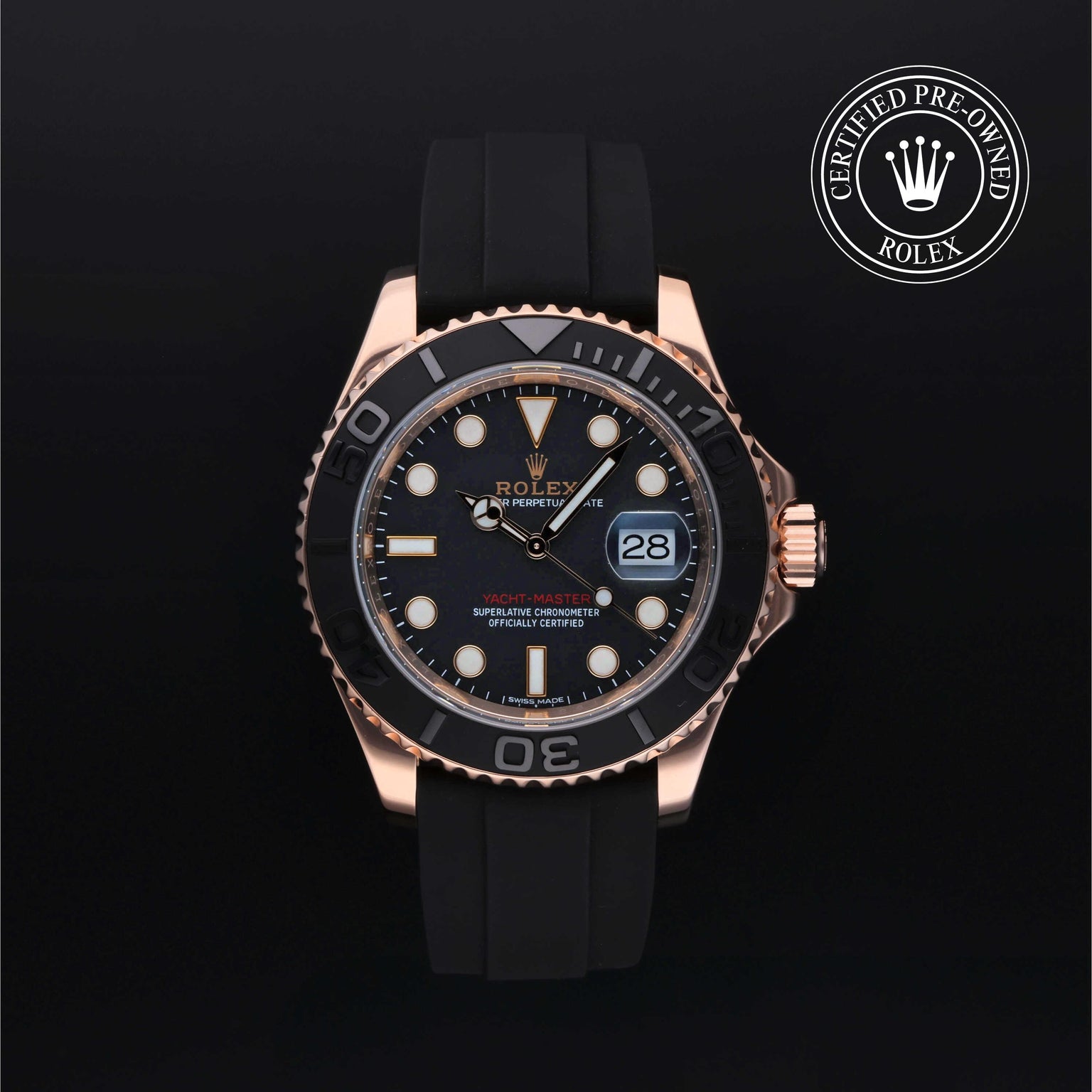 Rolex Certified Pre-owned Yacht-Master M116655-0001 front on black background