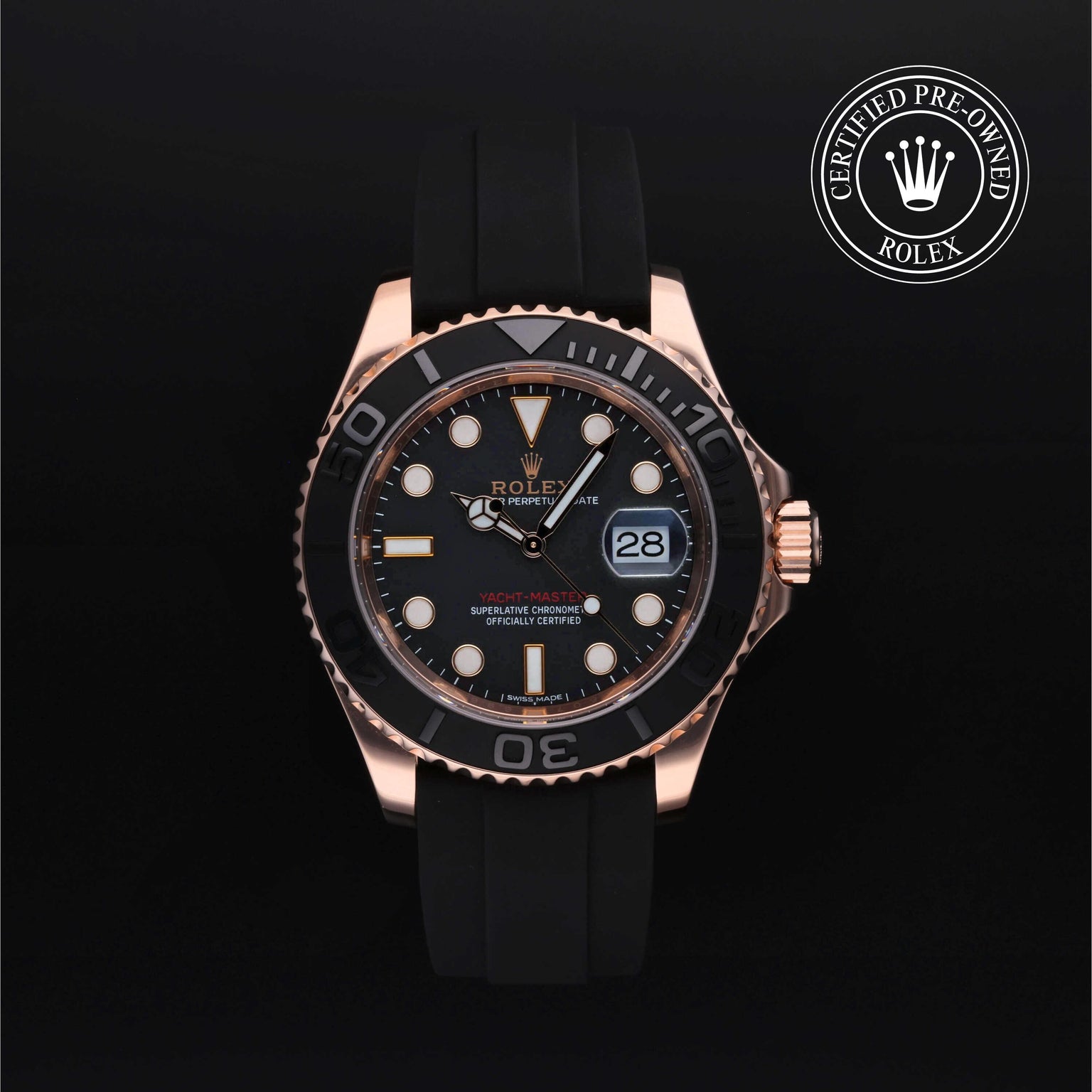 Rolex Certified Pre-owned Yacht-Master M116655-0001 front on black background