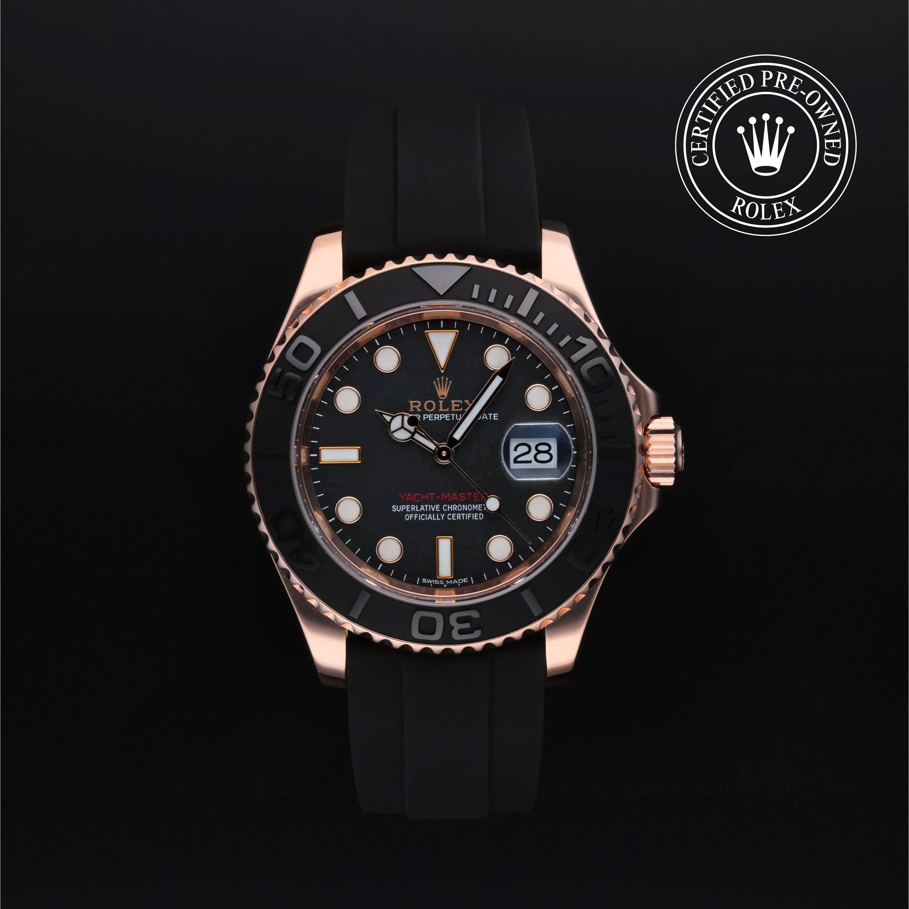 Rolex Certified Pre-owned Yacht-Master M116655-0001 front on black background
