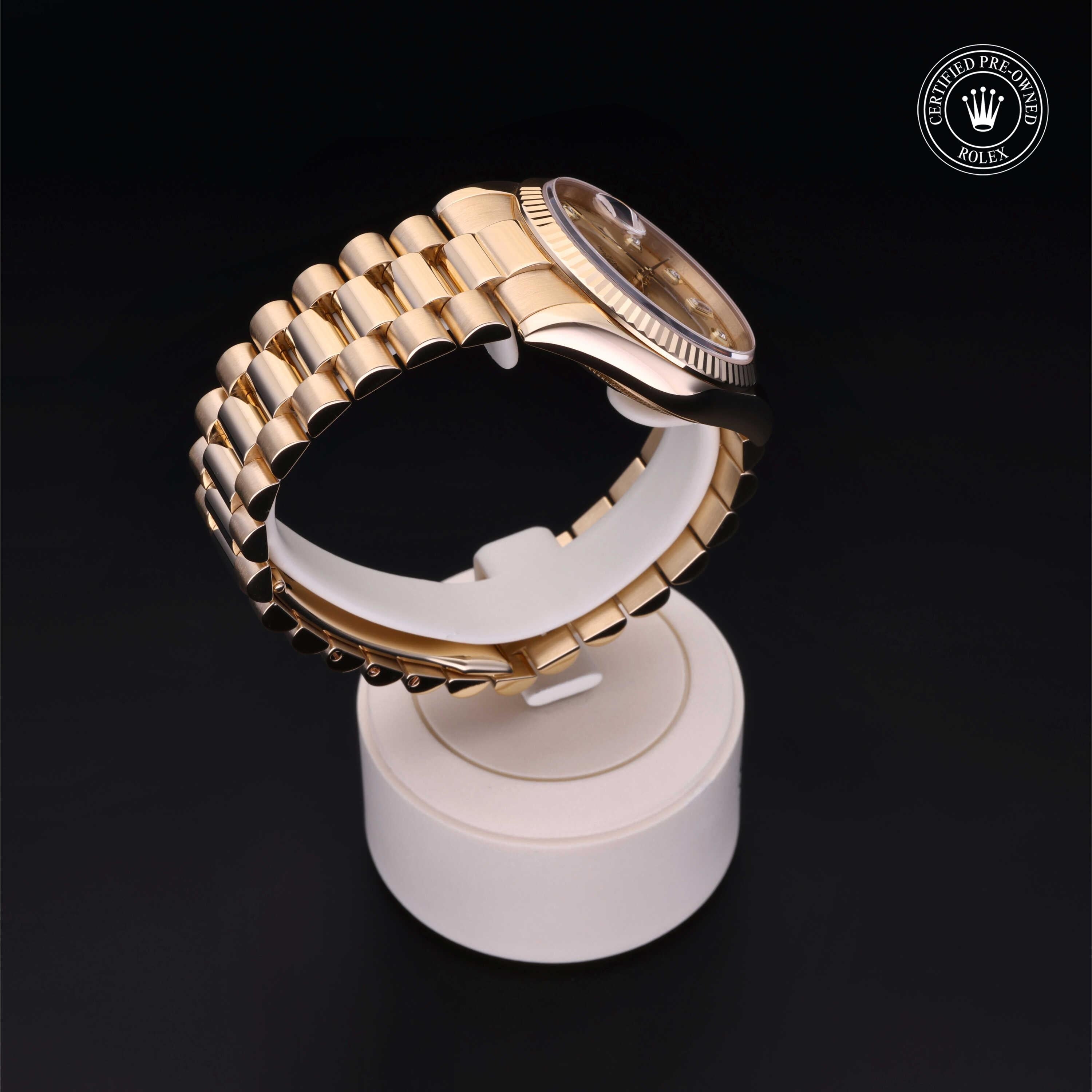 Rolex Certified Pre-owned Day-date M118238-0116 front on black background