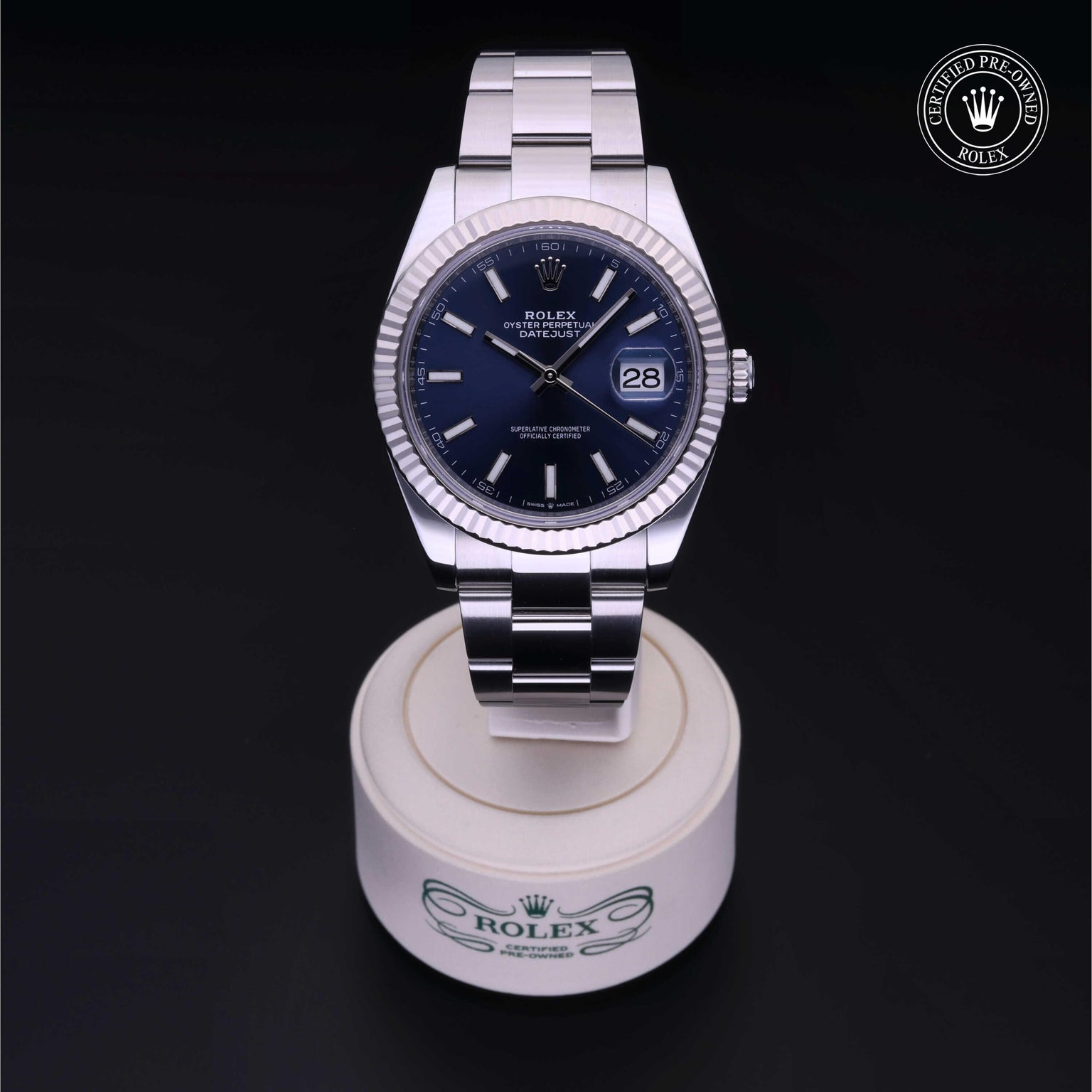Rolex Certified Pre-owned Datejust M126334-0001 front on black background