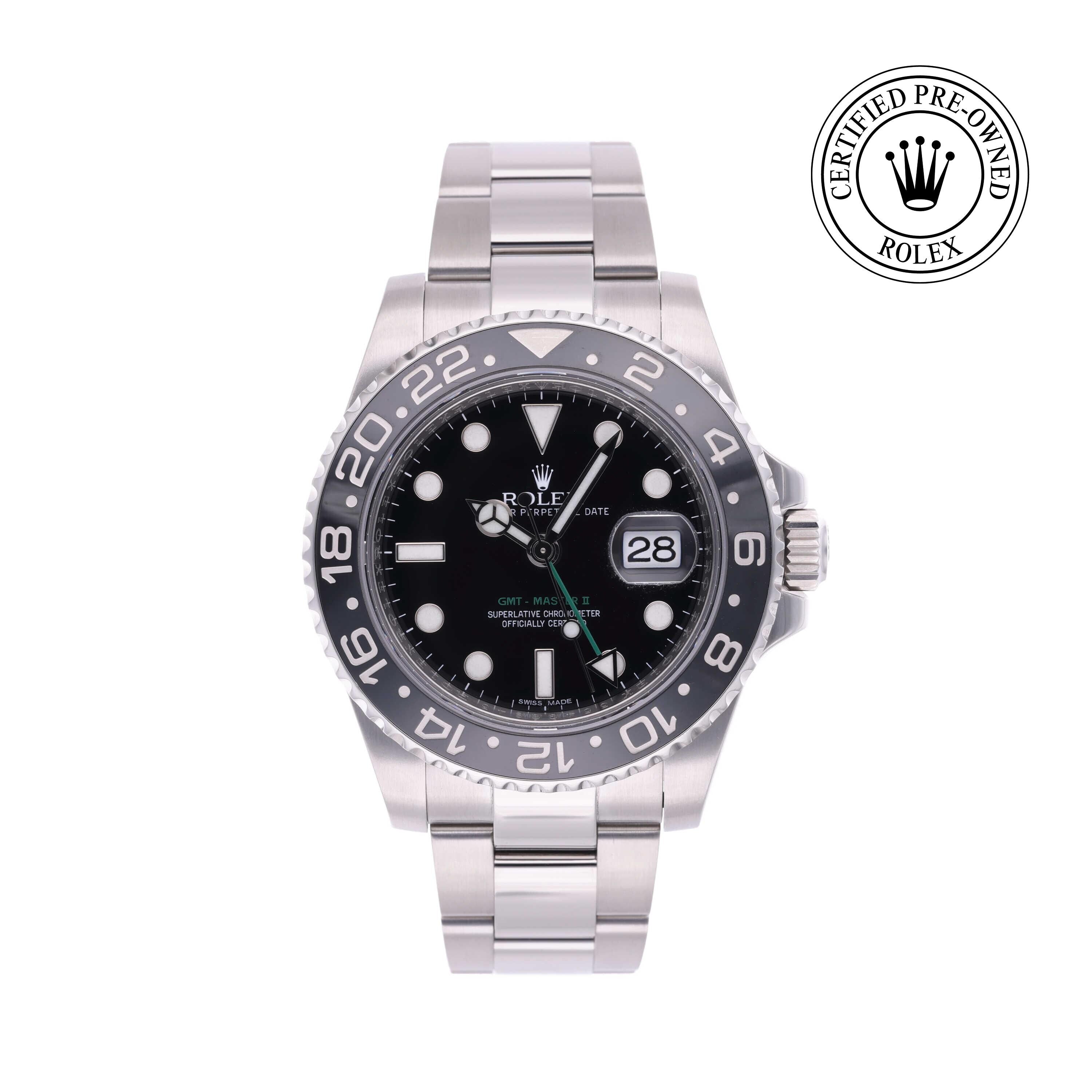 Rolex Certified Pre-owned GMT M116710LN-0001 front on white background
