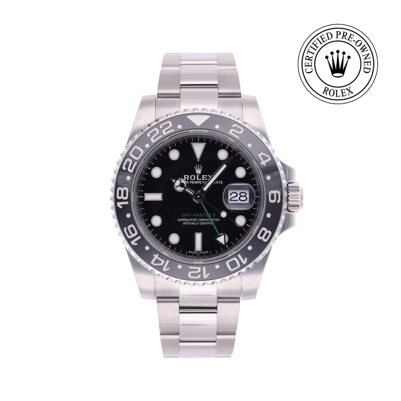 Rolex Certified Pre-owned GMT M116710LN-0001 front on white background