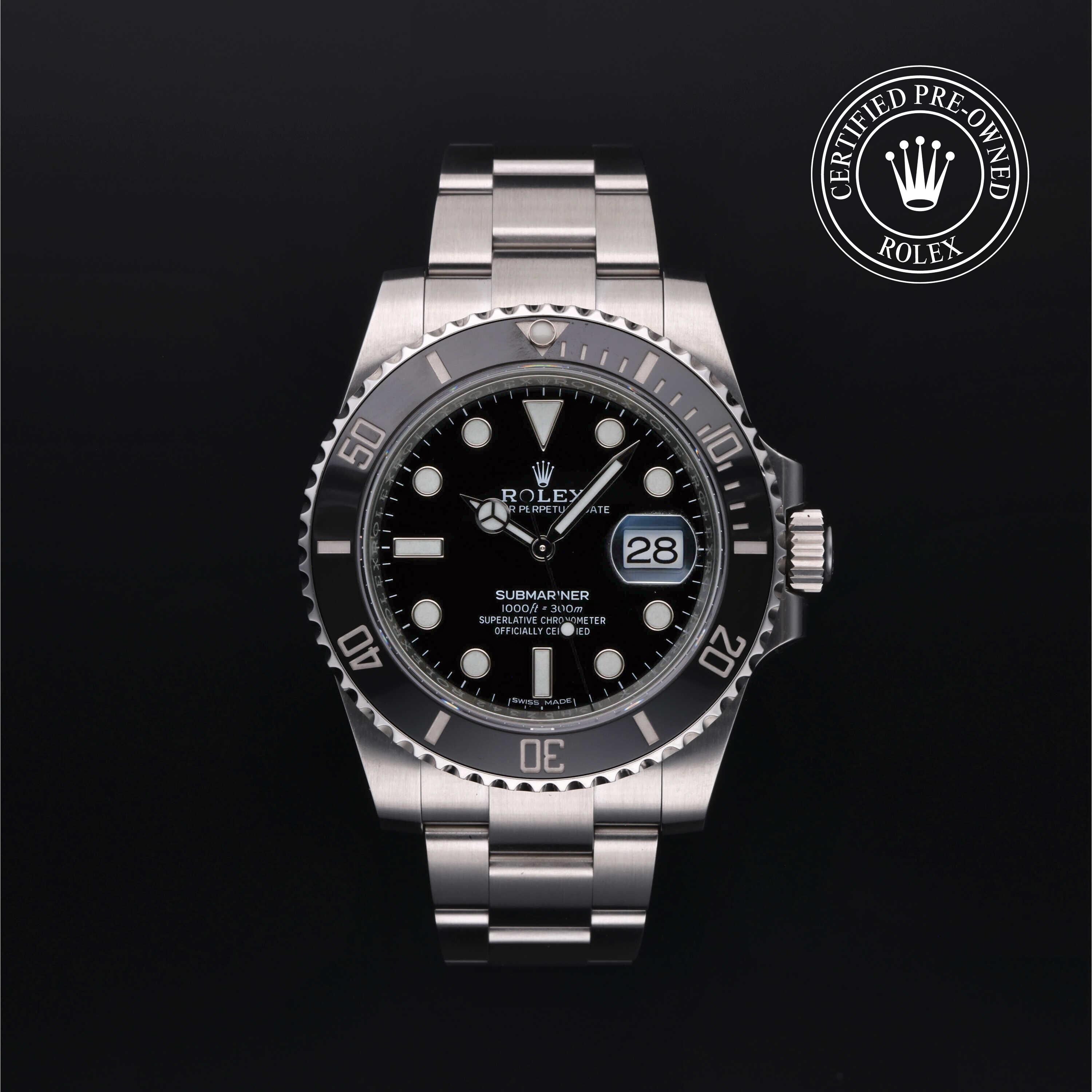 Rolex Certified Pre-owned Submariner M116610LN-0001 front on black background