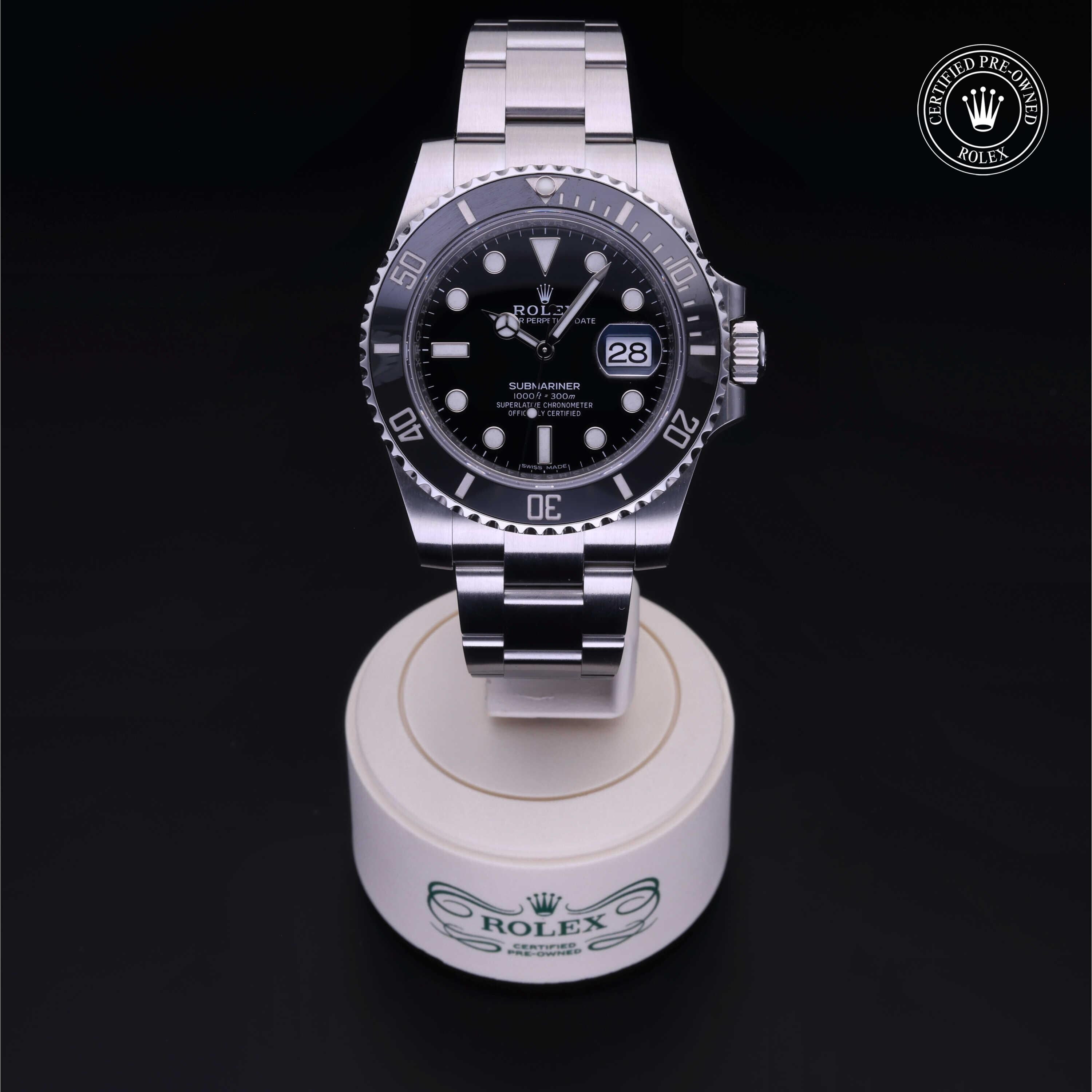 Rolex Certified Pre-owned Submariner M116610LN-0001 front on black background