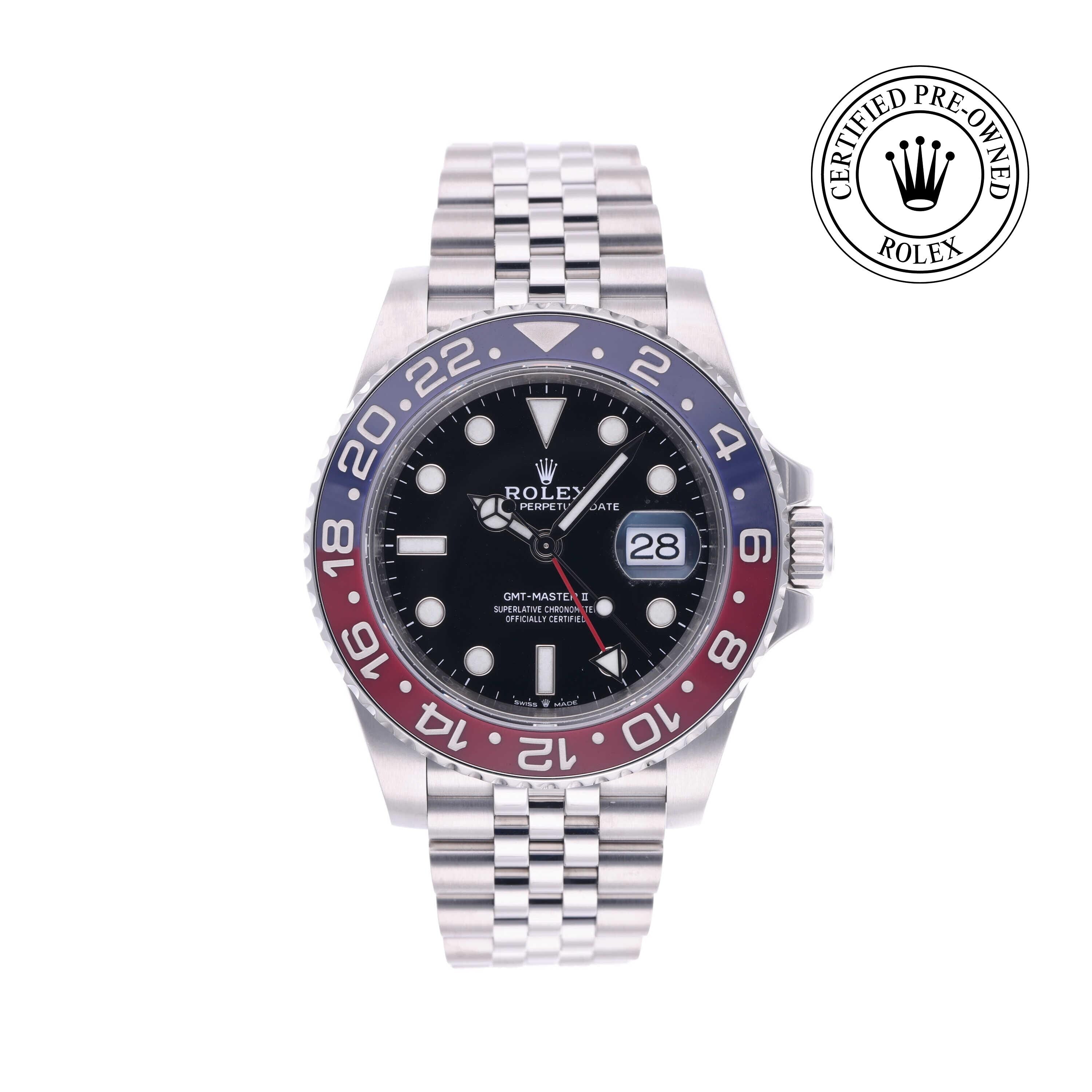 Rolex Certified Pre-owned GMT M126710BLRO-0001 front on white background