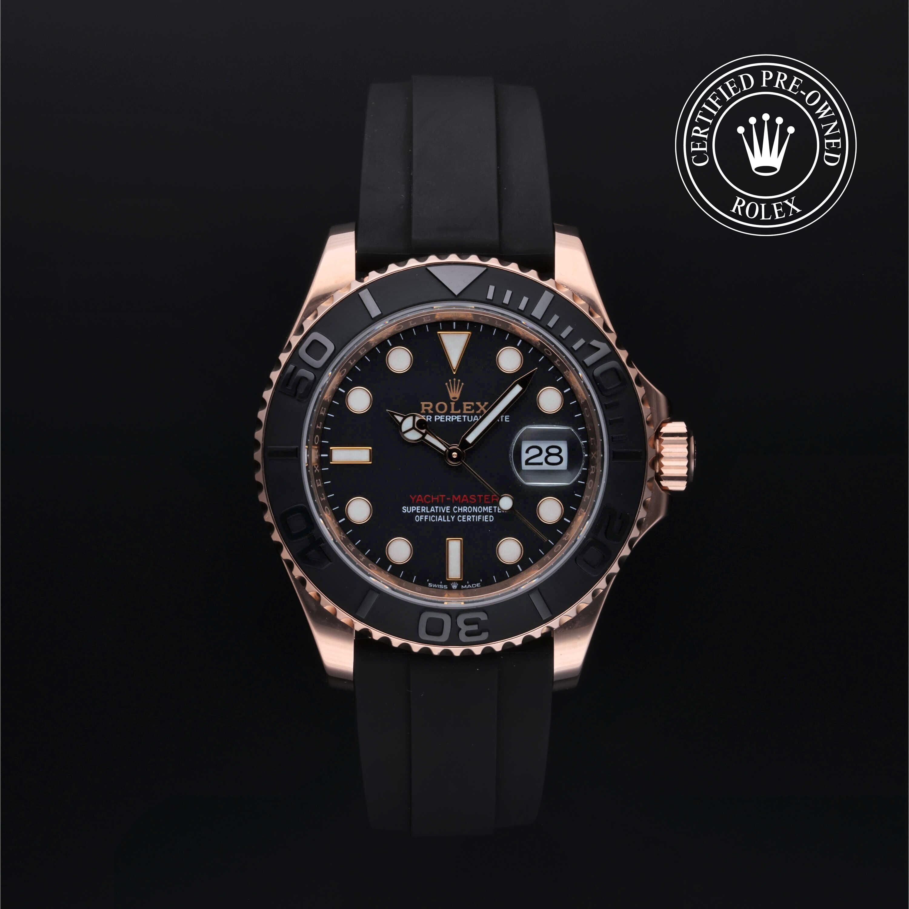 Rolex Certified Pre-owned Yacht-Master M126655-0003 front on black background
