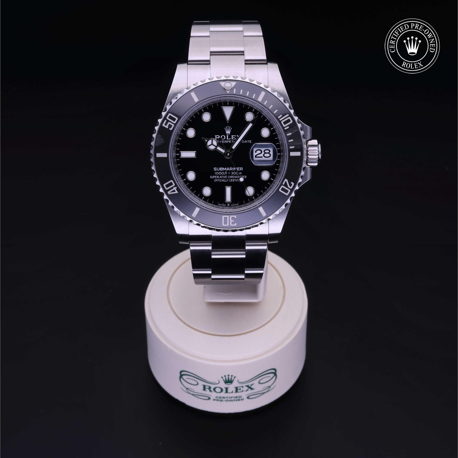 Rolex Certified Pre-owned Submariner M126610LN-0001 front on black background