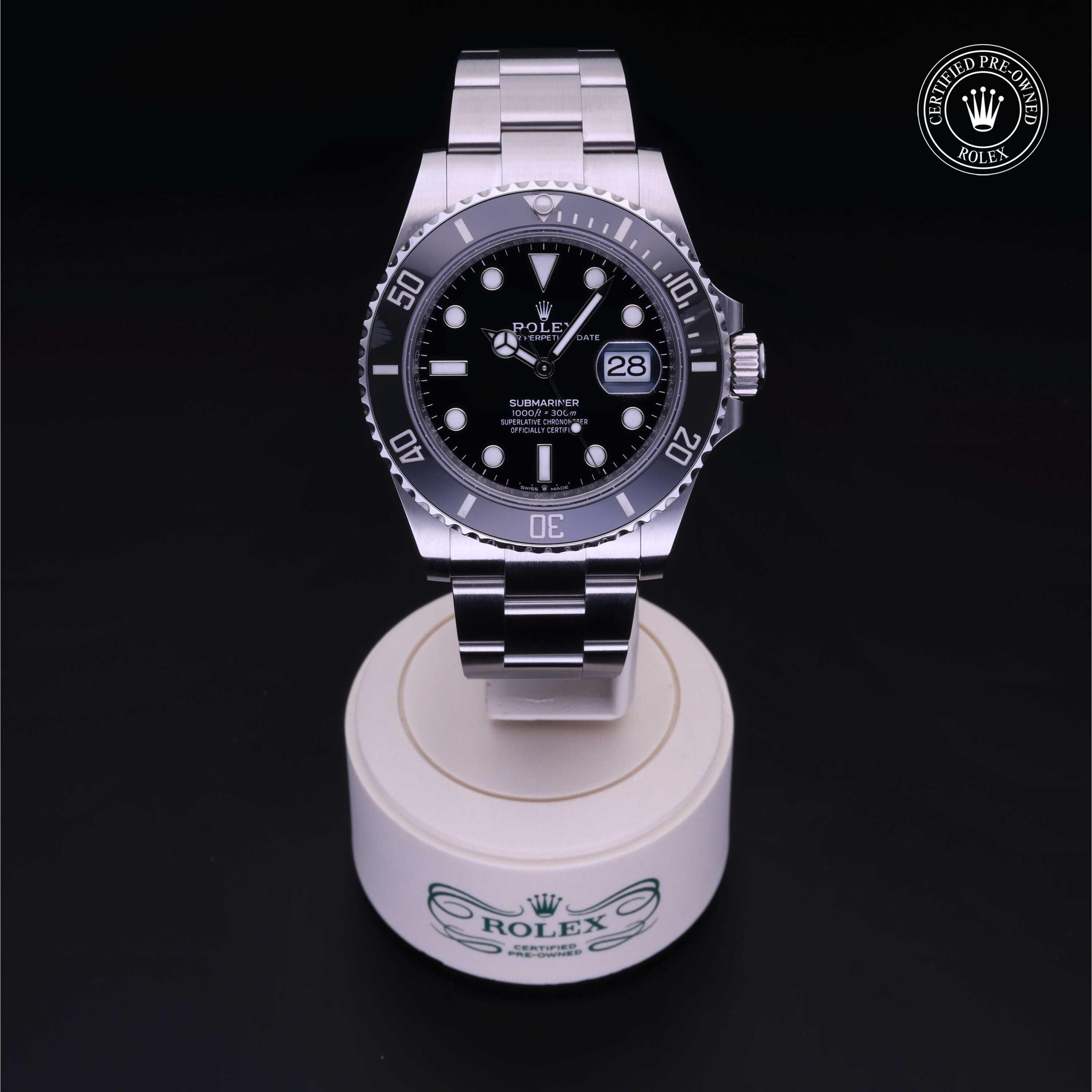 Rolex Certified Pre-owned Submariner M126610LN-0001 front on black background