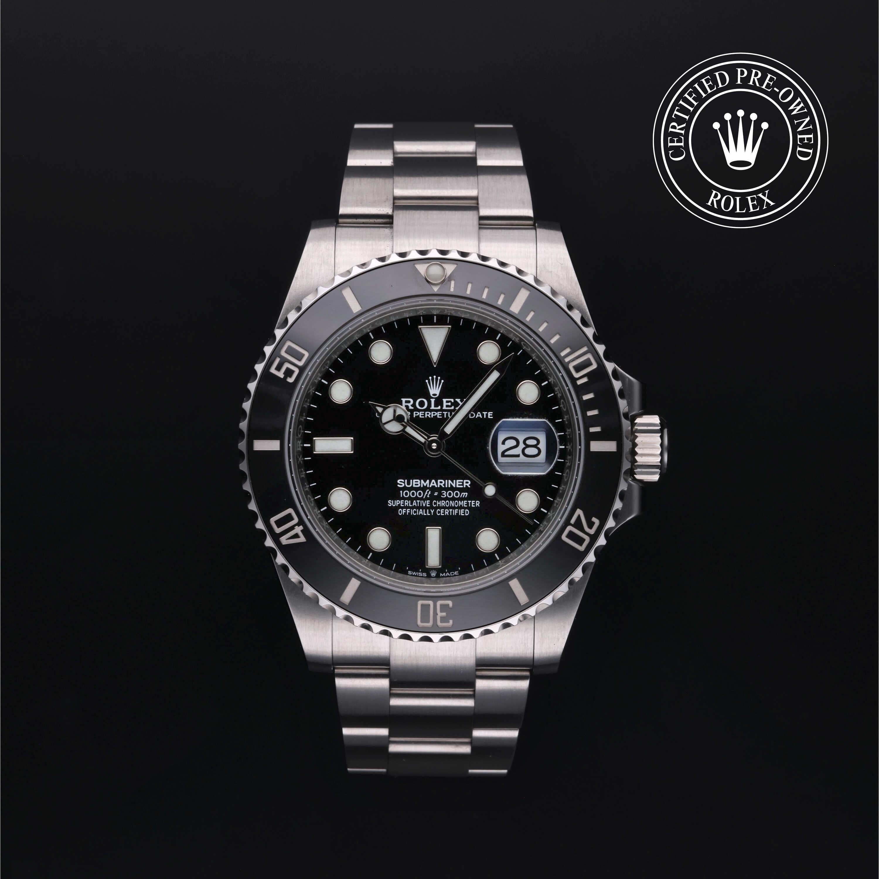 Rolex Certified Pre-owned Submariner M126610LN-0001 front on black background