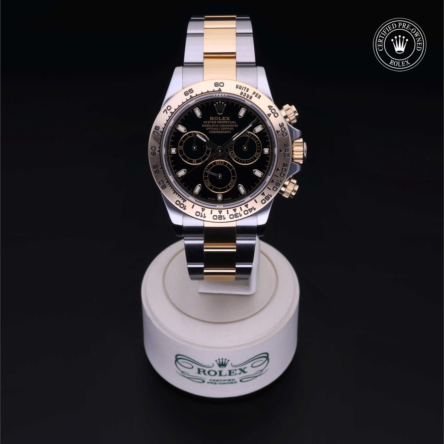Rolex Certified Pre-owned Daytona M116503-0004 front on black background