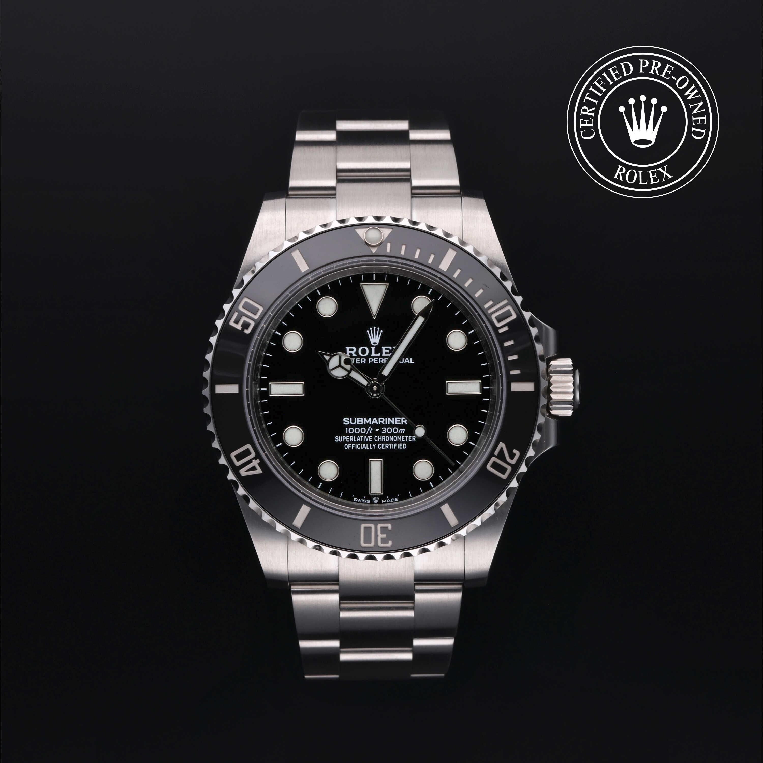 Rolex Certified Pre-owned Submariner M124060-0001 front on black background