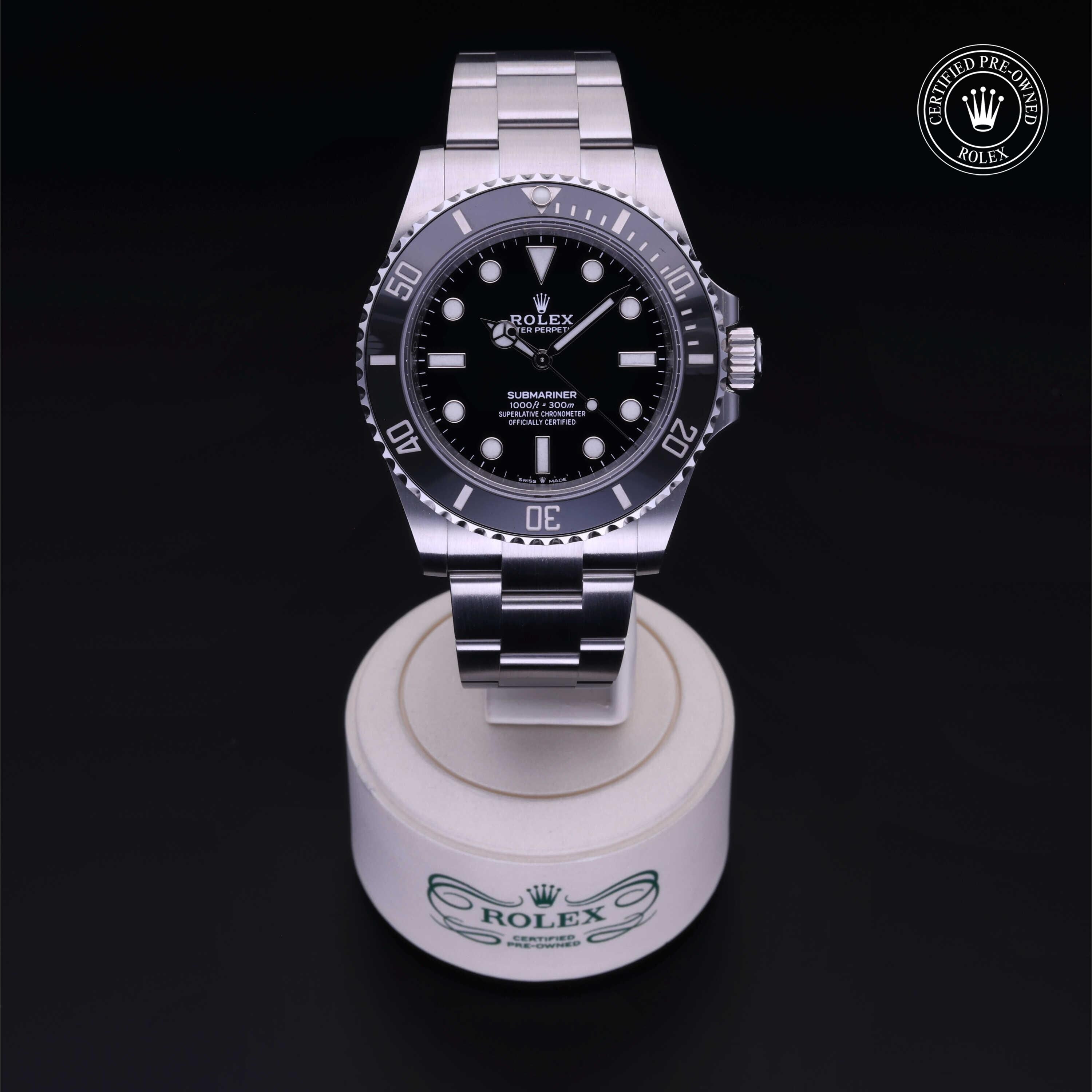 Rolex Certified Pre-owned Submariner M124060-0001 front on black background