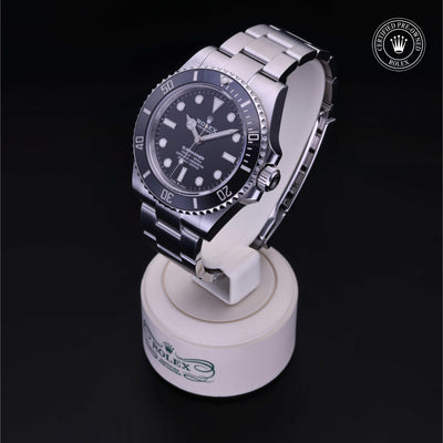 Rolex Certified Pre-owned Submariner M124060-0001 front on black background