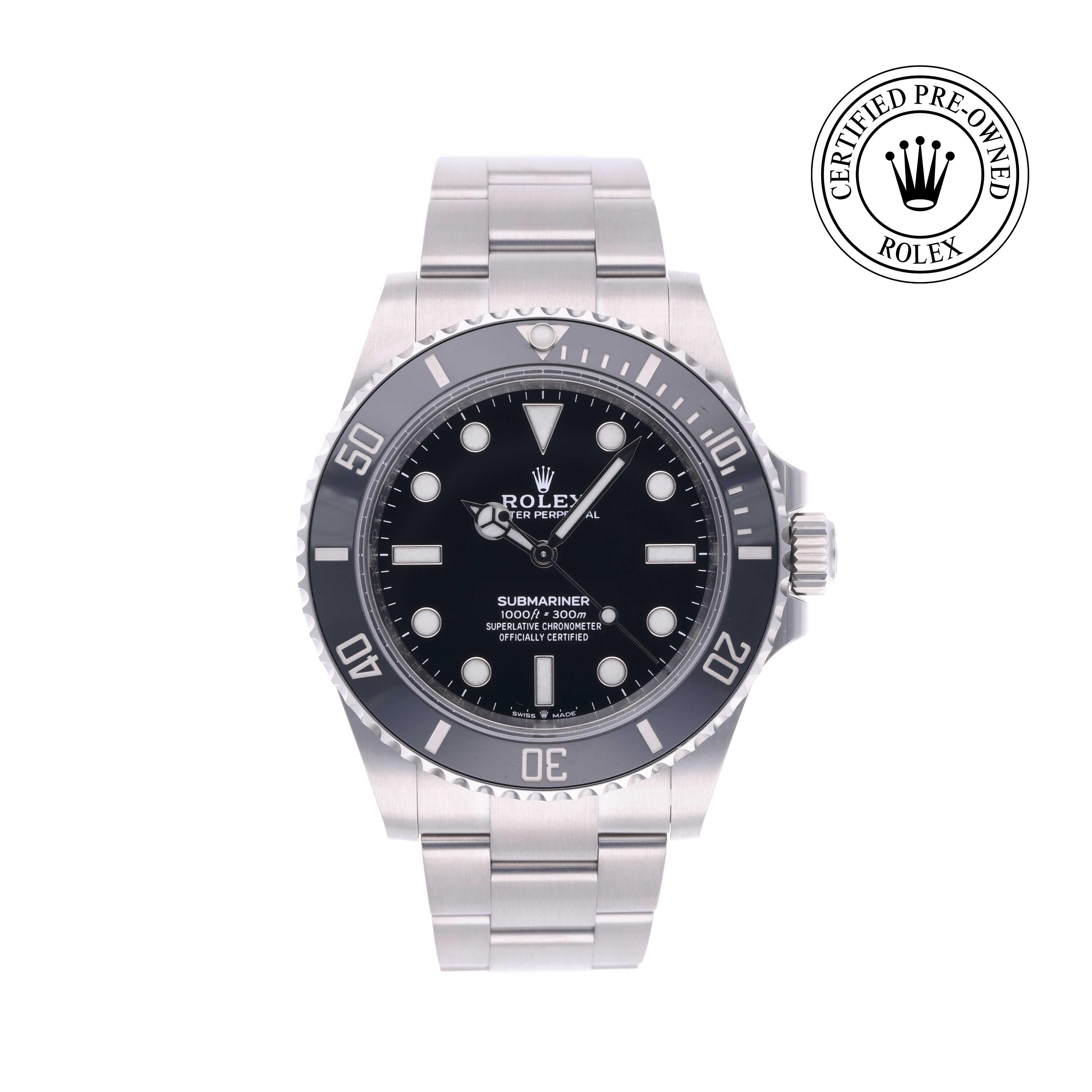 Rolex Certified Pre-owned Submariner M124060-0001 front on white background