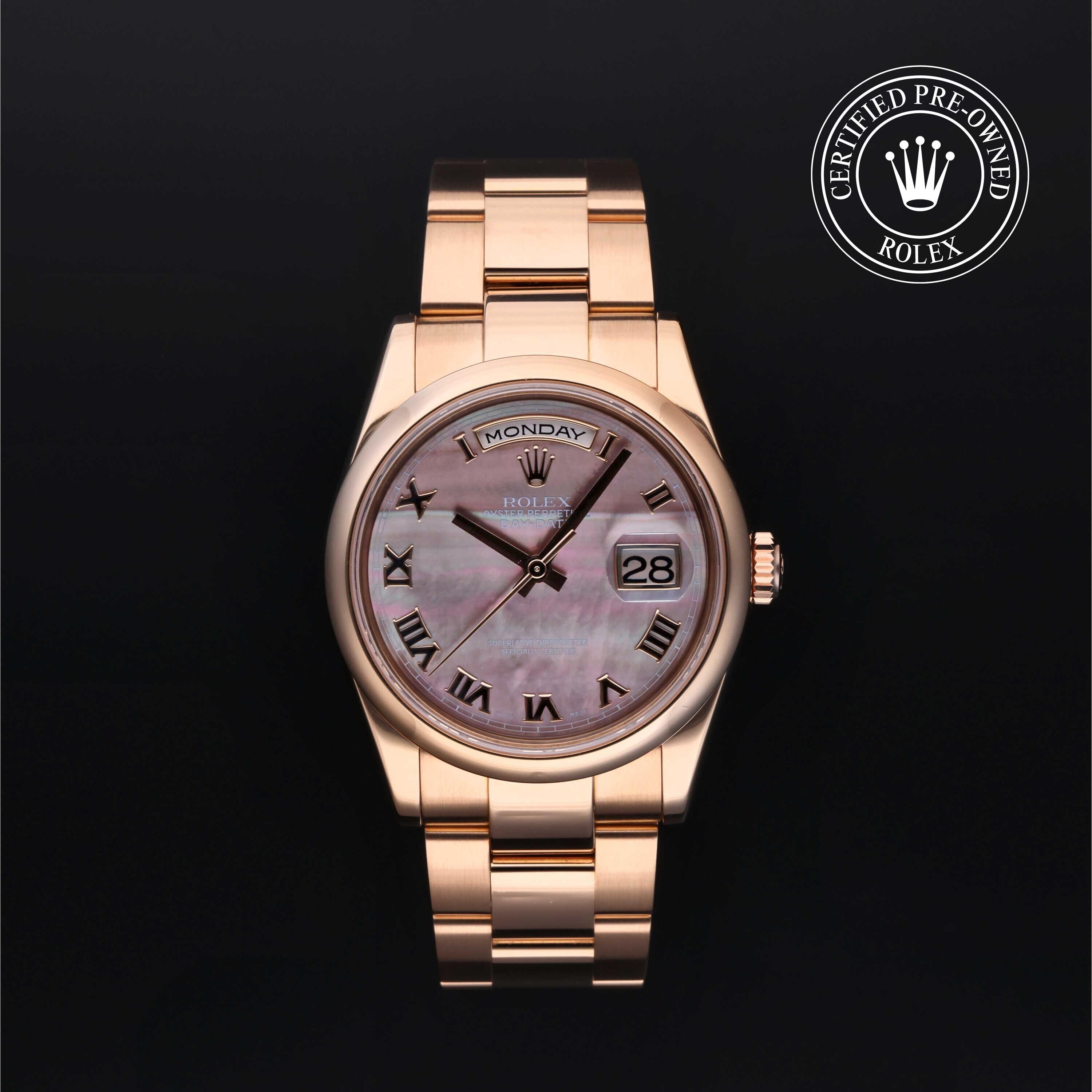 Rolex Certified Pre-owned Day-date M118205-0044 front on black background