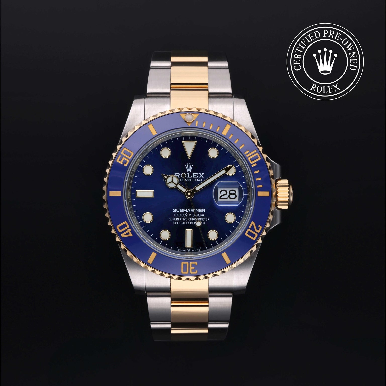 Rolex Certified Pre-owned Submariner M126613LB-0002 front on black background