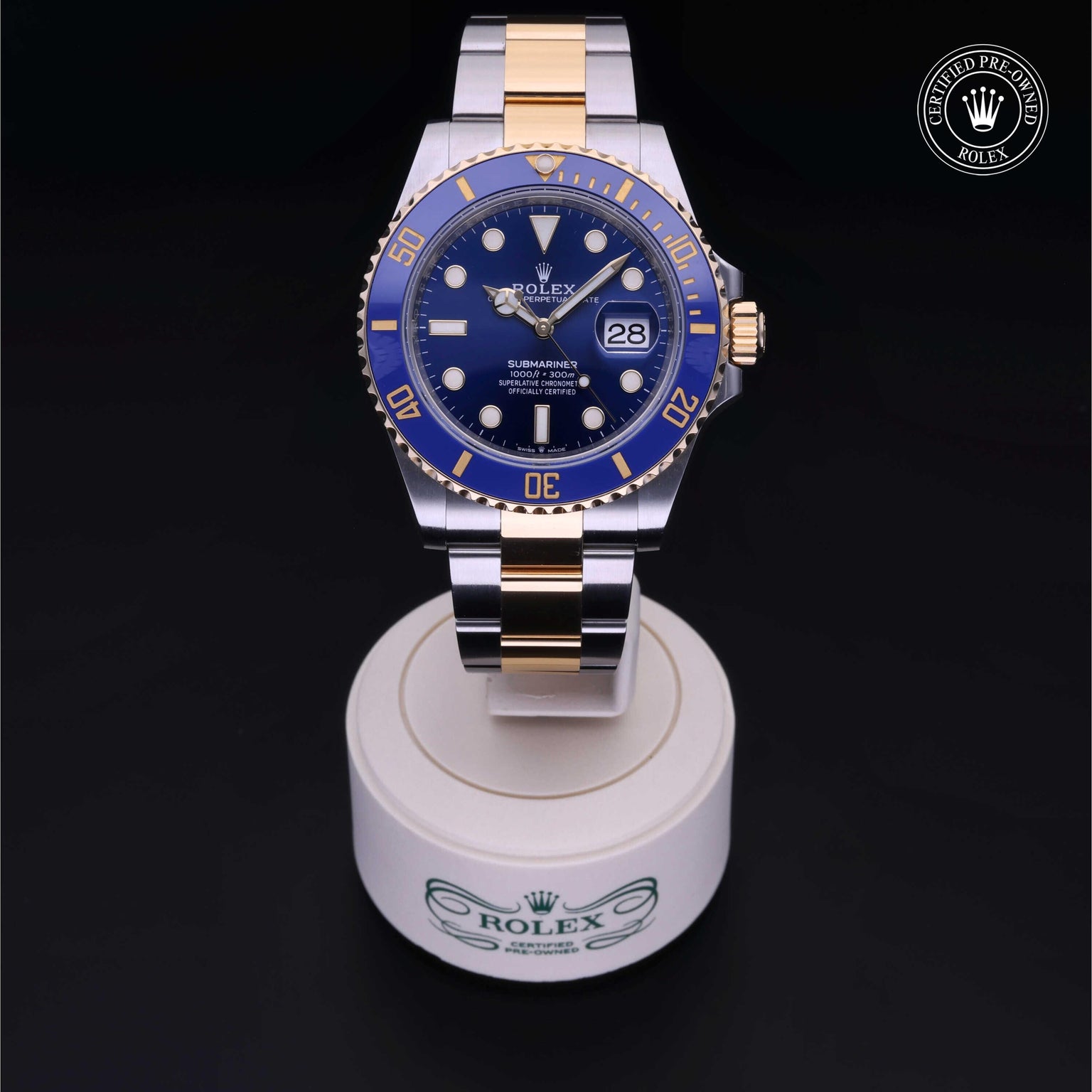 Rolex Certified Pre-owned Submariner M126613LB-0002 front on black background