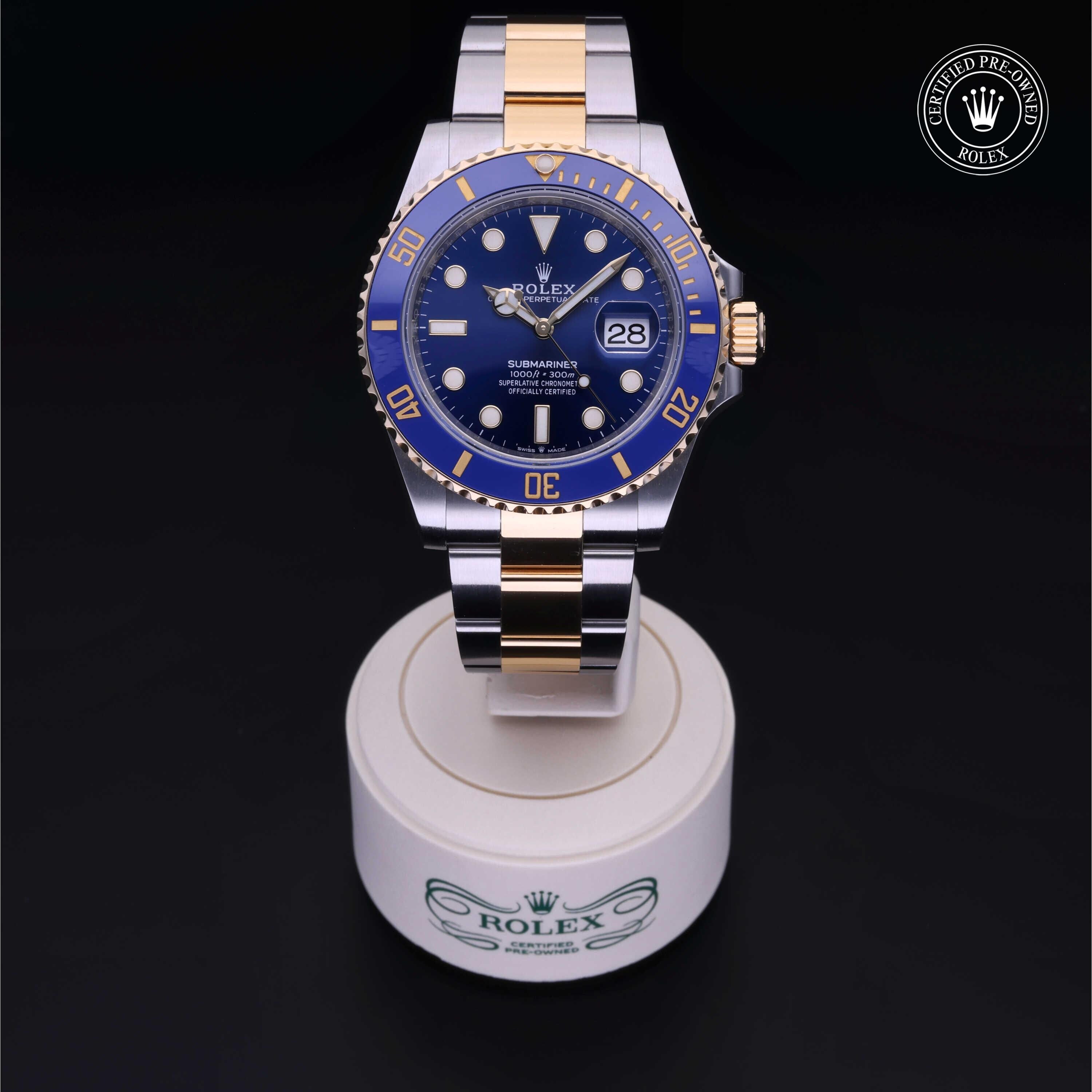 Rolex Certified Pre-owned Submariner M126613LB-0002 front on black background