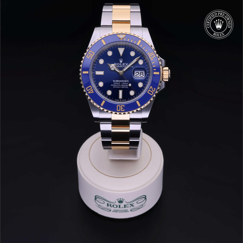 Rolex Certified Pre-owned Submariner M126613LB-0002 front on black background