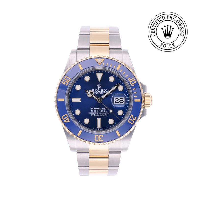 Rolex Certified Pre-owned Submariner M126613LB-0002 front on white background
