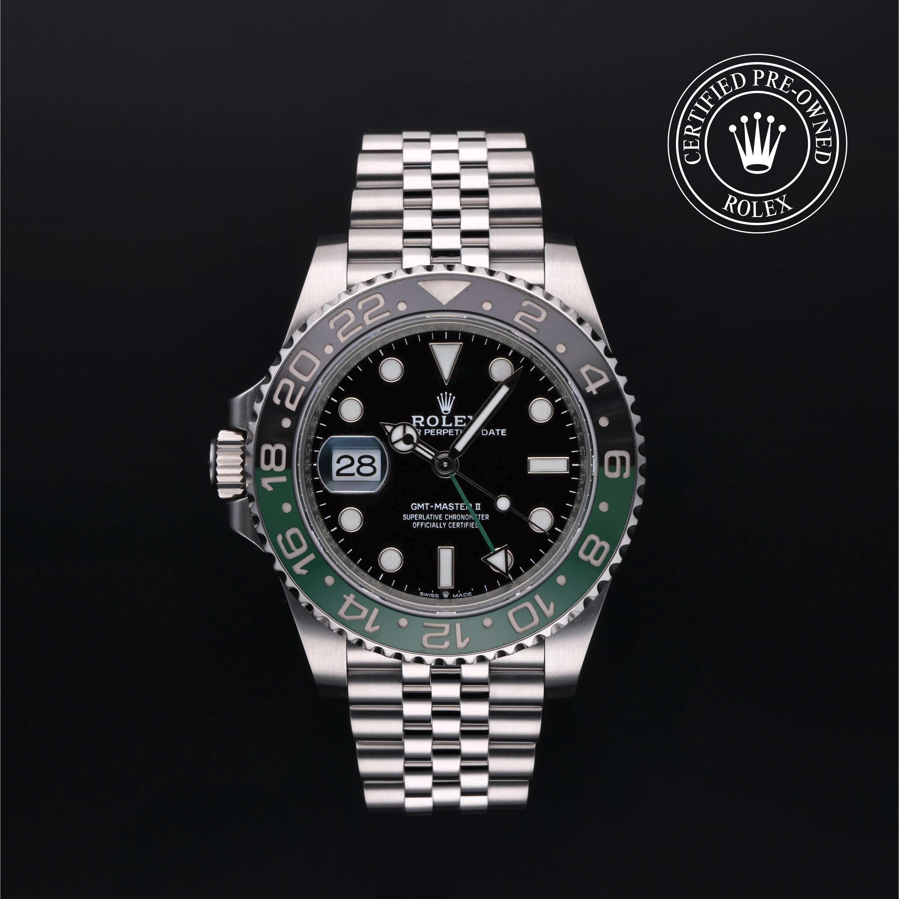 Rolex Certified Pre-owned GMT M126720VTNR-0002 front on black background