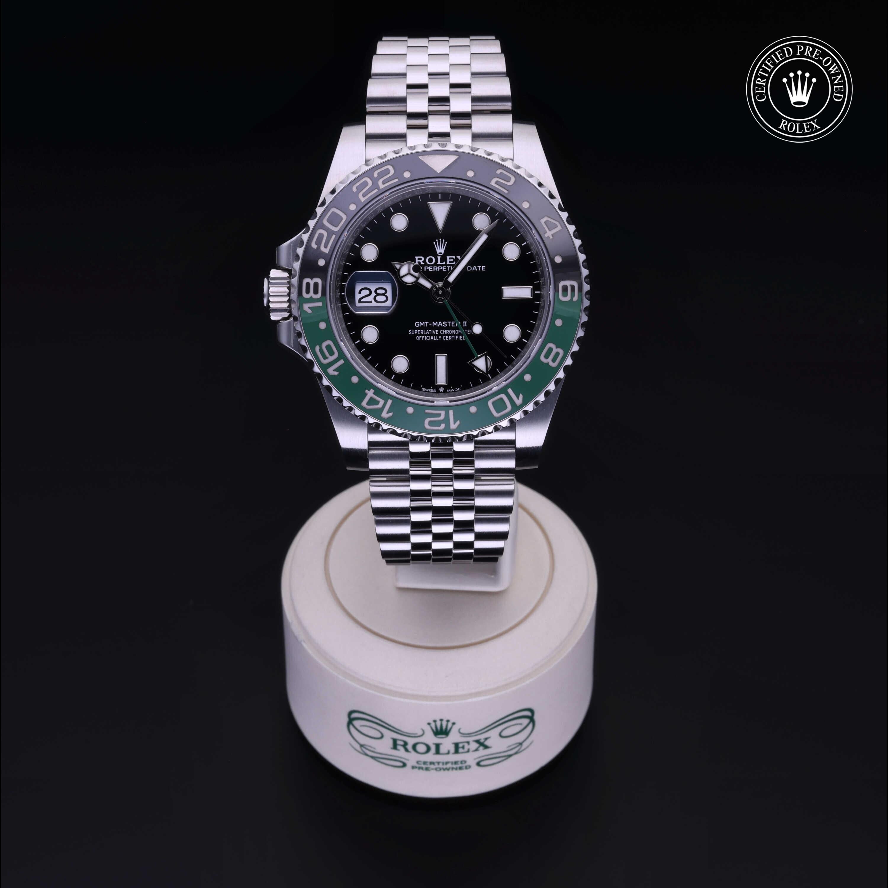 Rolex Certified Pre-owned GMT M126720VTNR-0002 front on black background