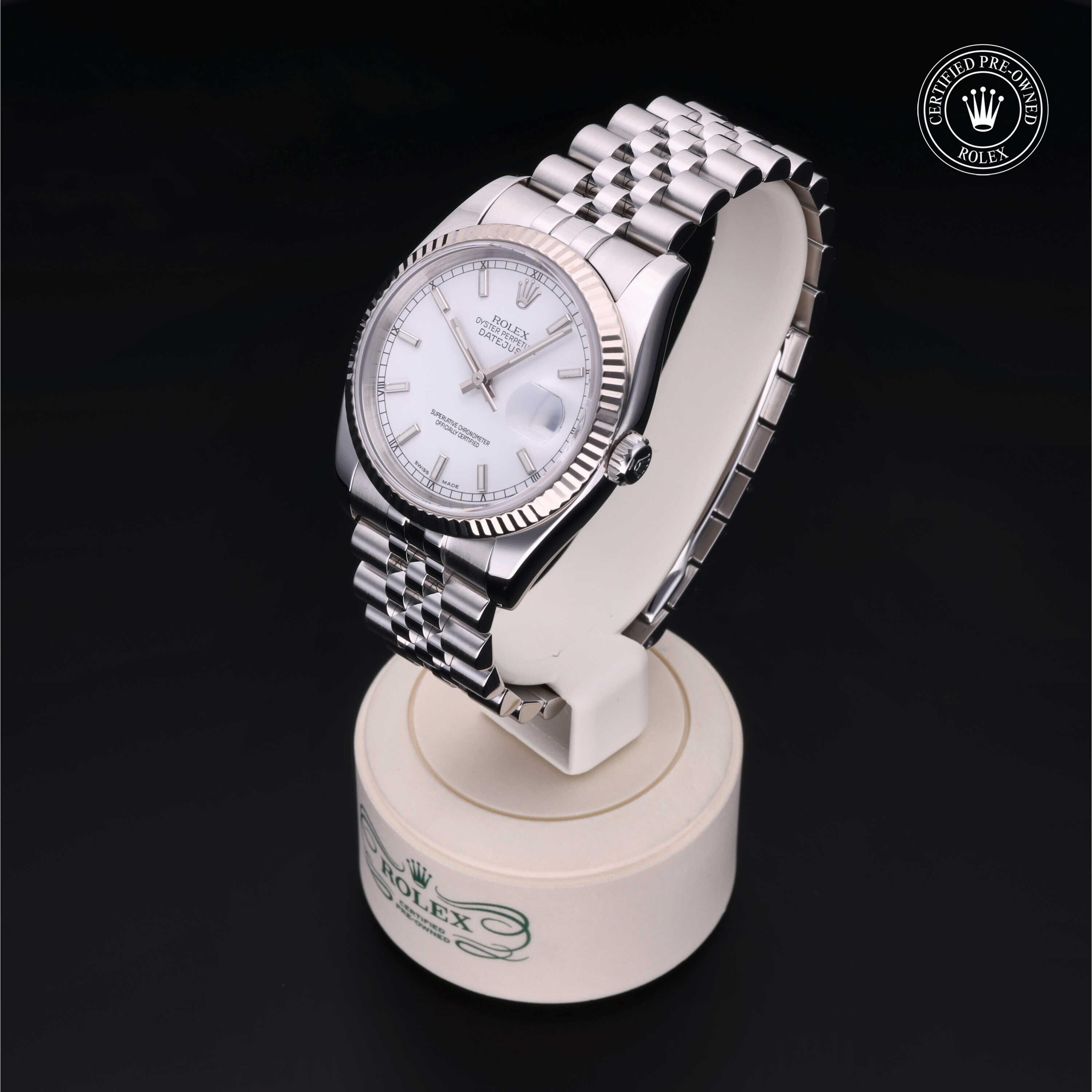 Rolex Certified Pre-owned Datejust M116234-0014 front on black background