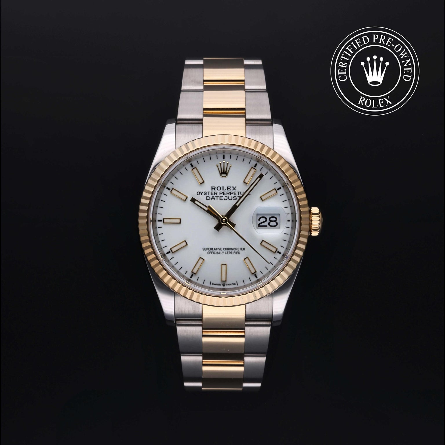 Rolex Certified Pre-owned Datejust M126233-0020 front on black background
